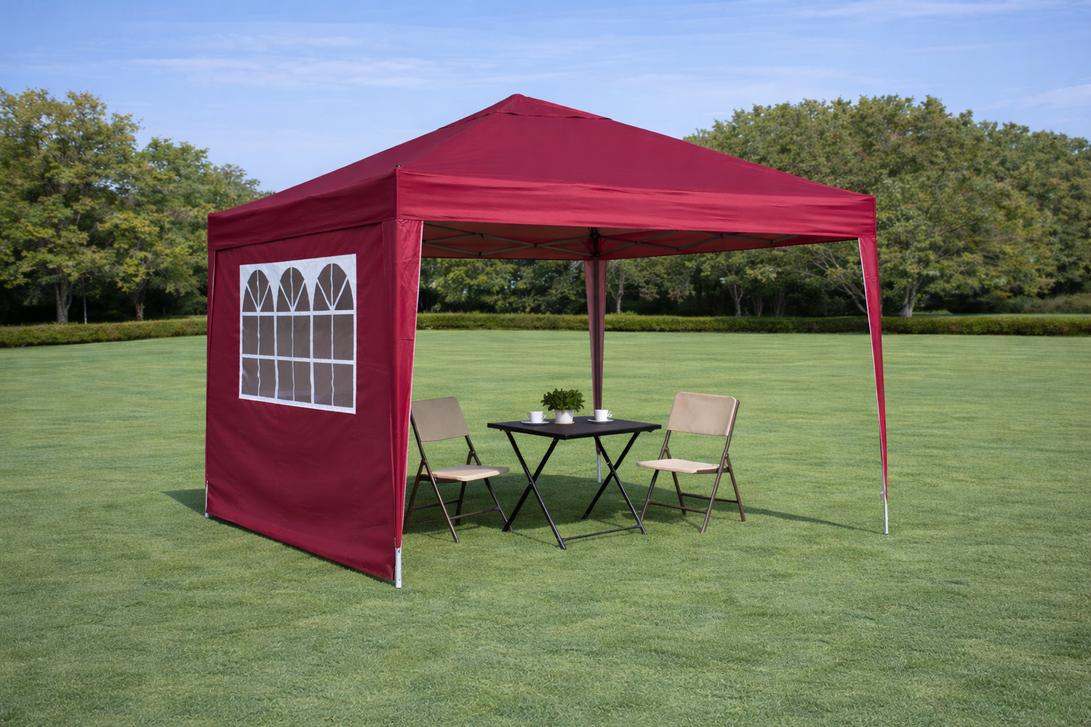 Gazebo pliant 3x3 m bourgogne, stable hivernal, UV 50+, 4 murs, 4 sacs. Pour jardin. - 3