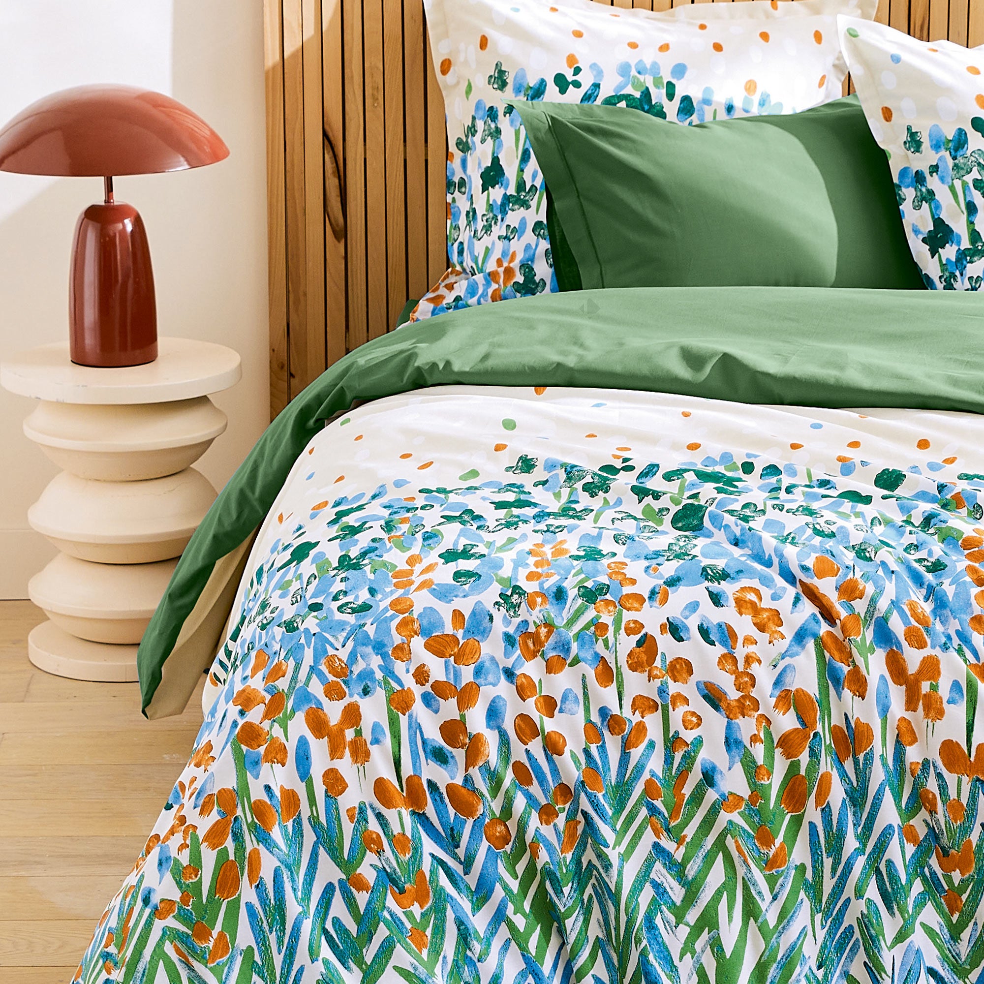 Drap housse 200x200 cm bonnet 30 coton ÉVASION Vert fougère - 2