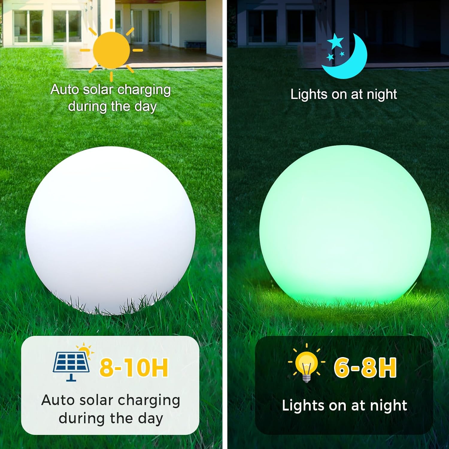 RGB Lampe Solaire pour Jardin D'Extérieur, Lumineuse Exterieure 30CM/12 Inch Boule, IP66 Kit Eclairage Solaire à Intensité Variable Decoration Terrass - 3