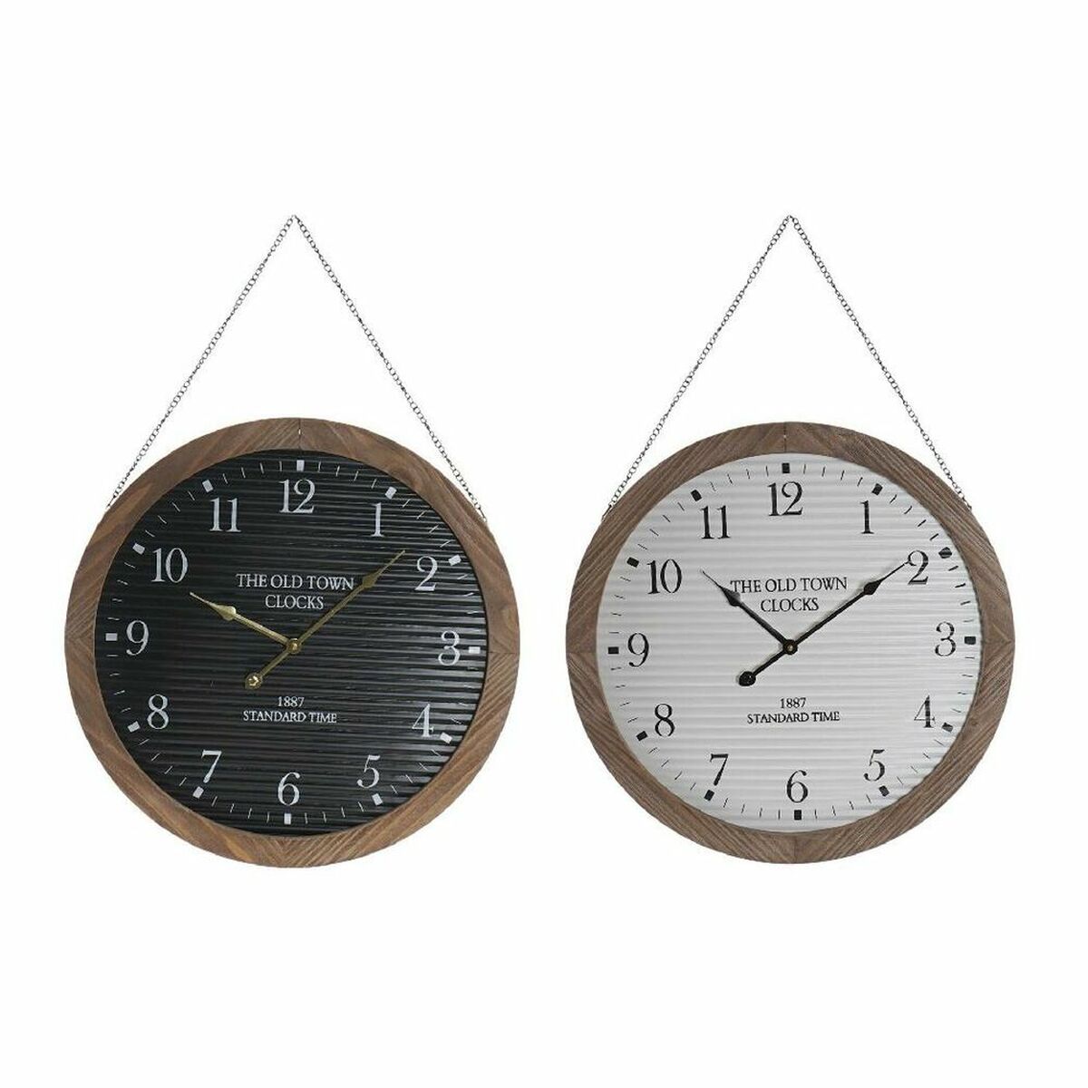 Reloj de pared dkd home decor negro blanco hierro madera mdf (50 x 4.5 x 50 cm) (2 pcs)