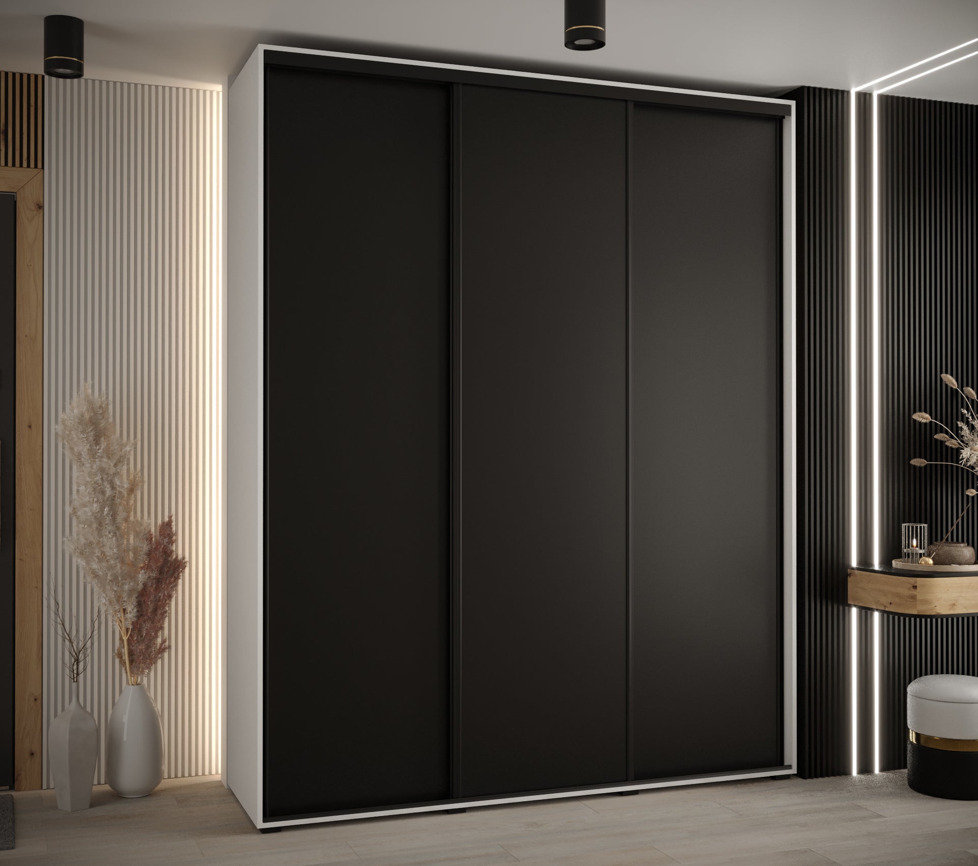 Szafa przesuwna wysoka Davos 1 190 x 45 x 235,2 cm biały + czarny + u. czarny - Abiks Meble - 2