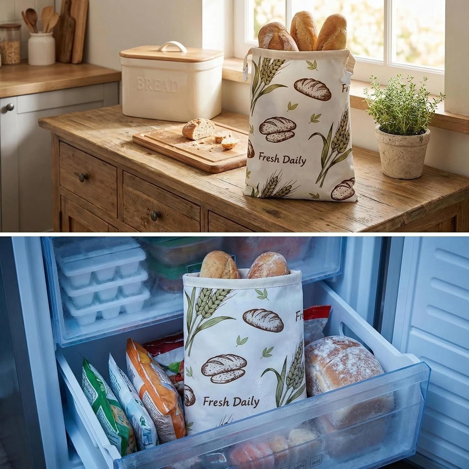 Sacs à pain en cire d'abeille 43,2 x 33 cm pour le stockage du pain au levain fait maison, sacs de rangement réutilisables en coton avec doublure pour - 5