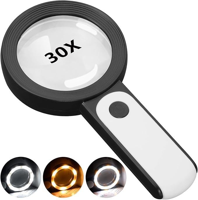 BROTOU Loupe De Lecture 30X Éclairée Avec 18 LED - 3 Modes Lumière, Idéale Seniors, Horlogers, Collectionneurs Timbres Monnaies