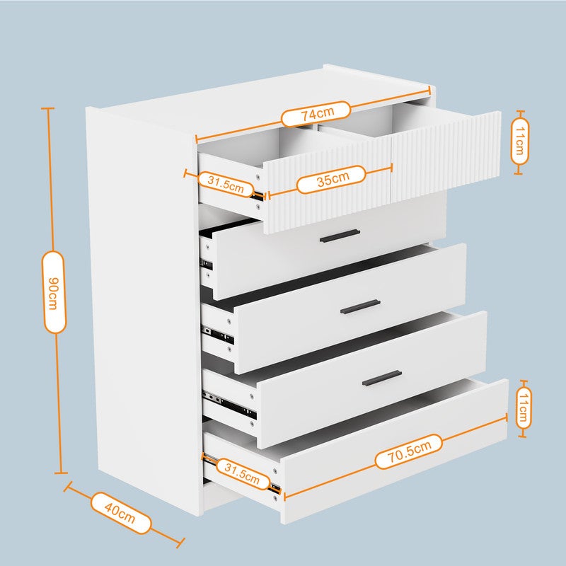 HOMAVO Commode 74 x 90 cm – Meuble de Rangement avec 6 Tiroirs Spacieux et Surface Facile à Nettoyer - 3