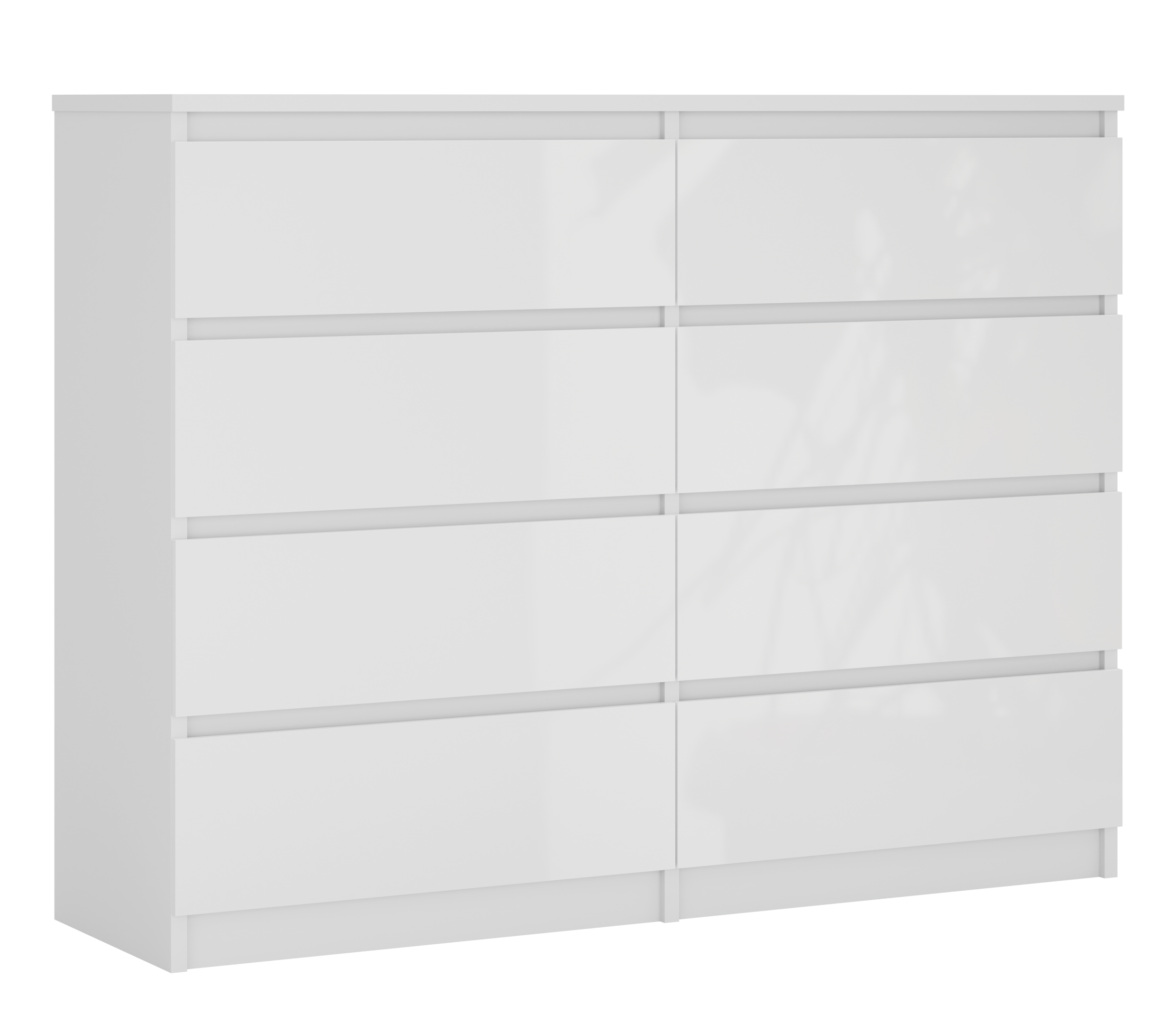 Commode 8 tiroirs : Blanc Mat / Blanc Brillant, 120 x 39 x 101 cm ...