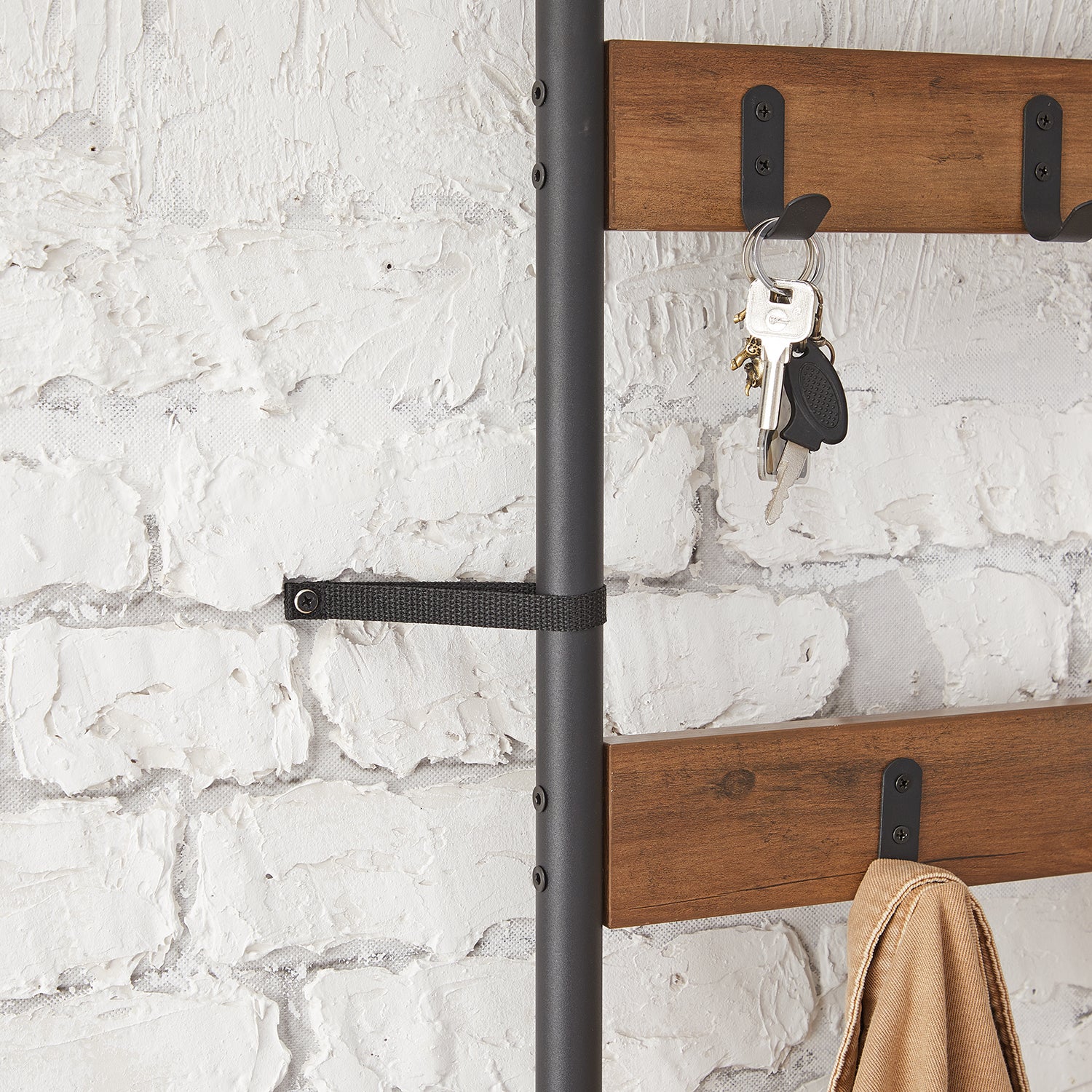 Portemanteau, 32 x 70 x 175 cm, Vestiaire avec Banc de Rangement pour Chaussures, Style Industriel, Marron et Noir - 6
