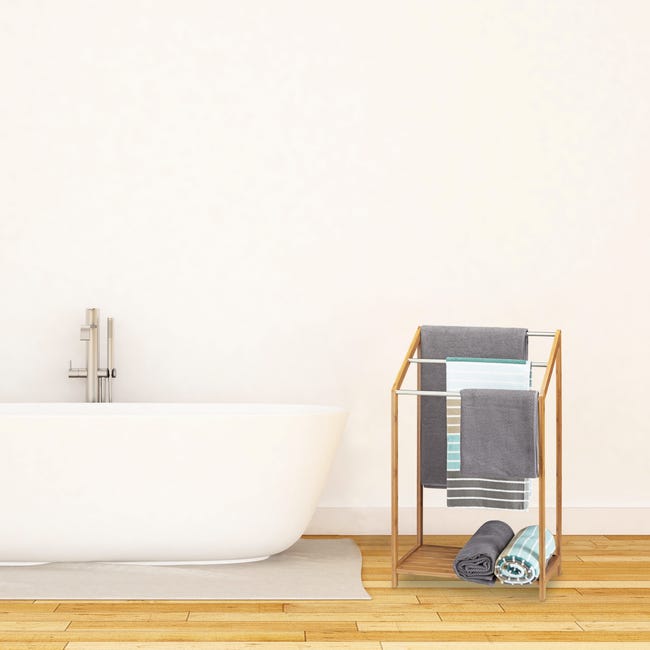 Porta Asciugamani A Scaletta In Bambù - Pieghevole, 4 Aste, Da Appoggio, 180cm, Naturale - Foto 2