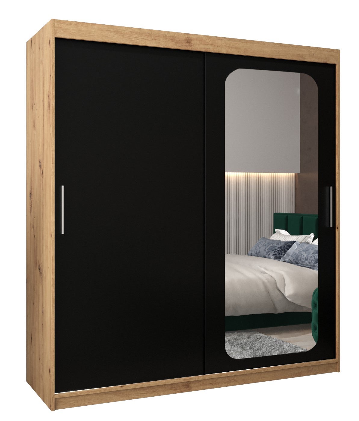 Szafa przesuwna garderoba PROMO T2 180 x 62 x 200 cm Artisan + Czarny - Abiks Meble