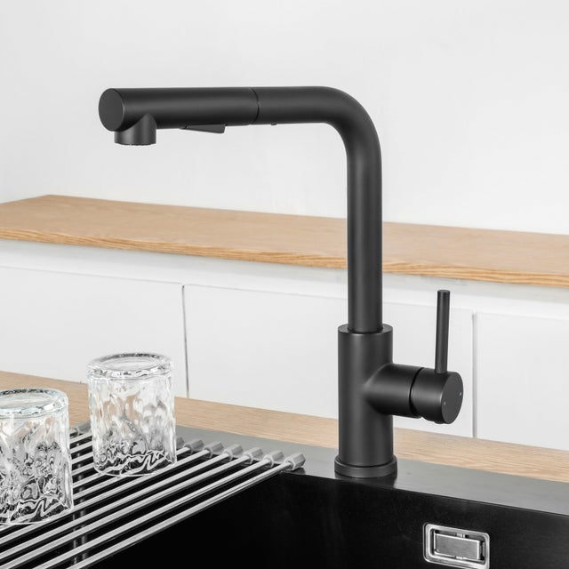 Noir Mitigeur Cuisine avec Douchette Extractible, Monocommande, Rotation à 360°, 2 Modes de pulvérisat Robinet d'évier Cuisine