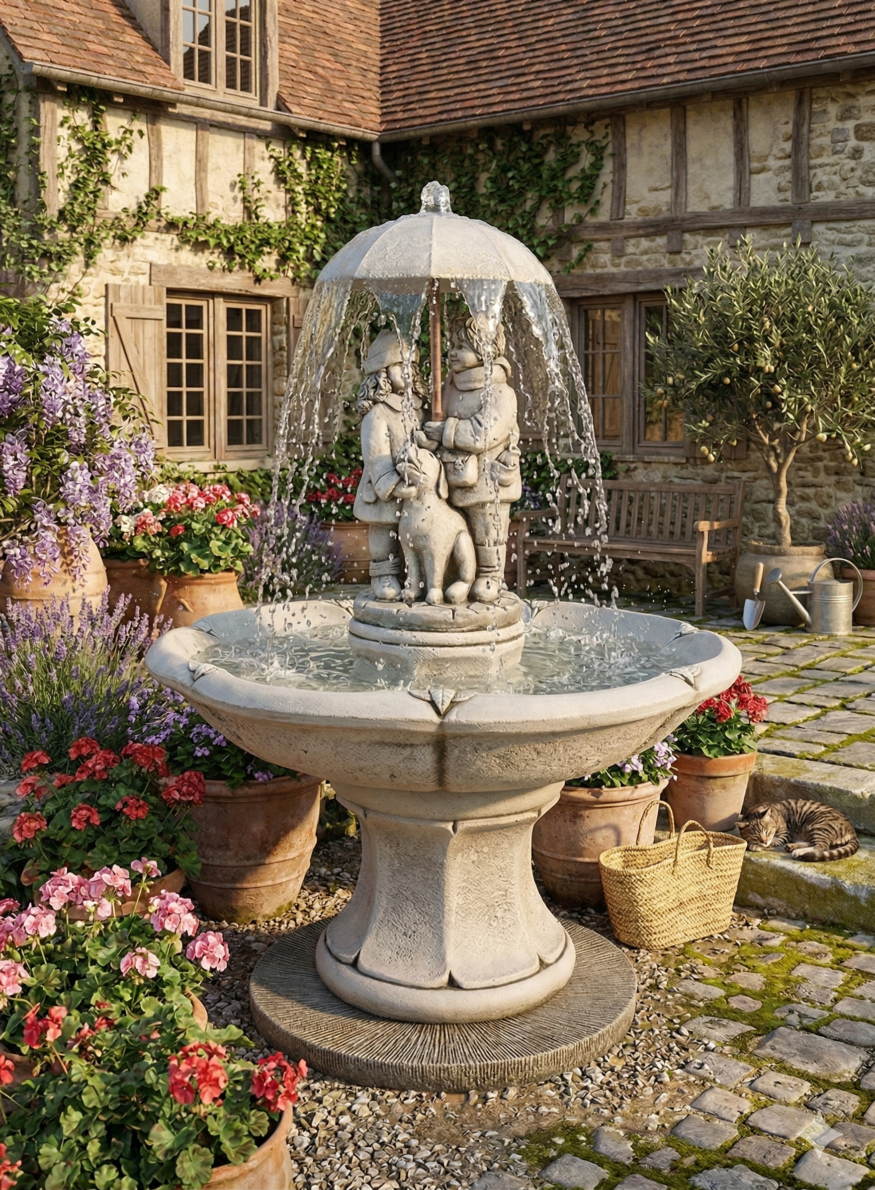 Fontaine de Jardin en béton-pierre avec pompe Fontaine Couple 90x125cm. - 3