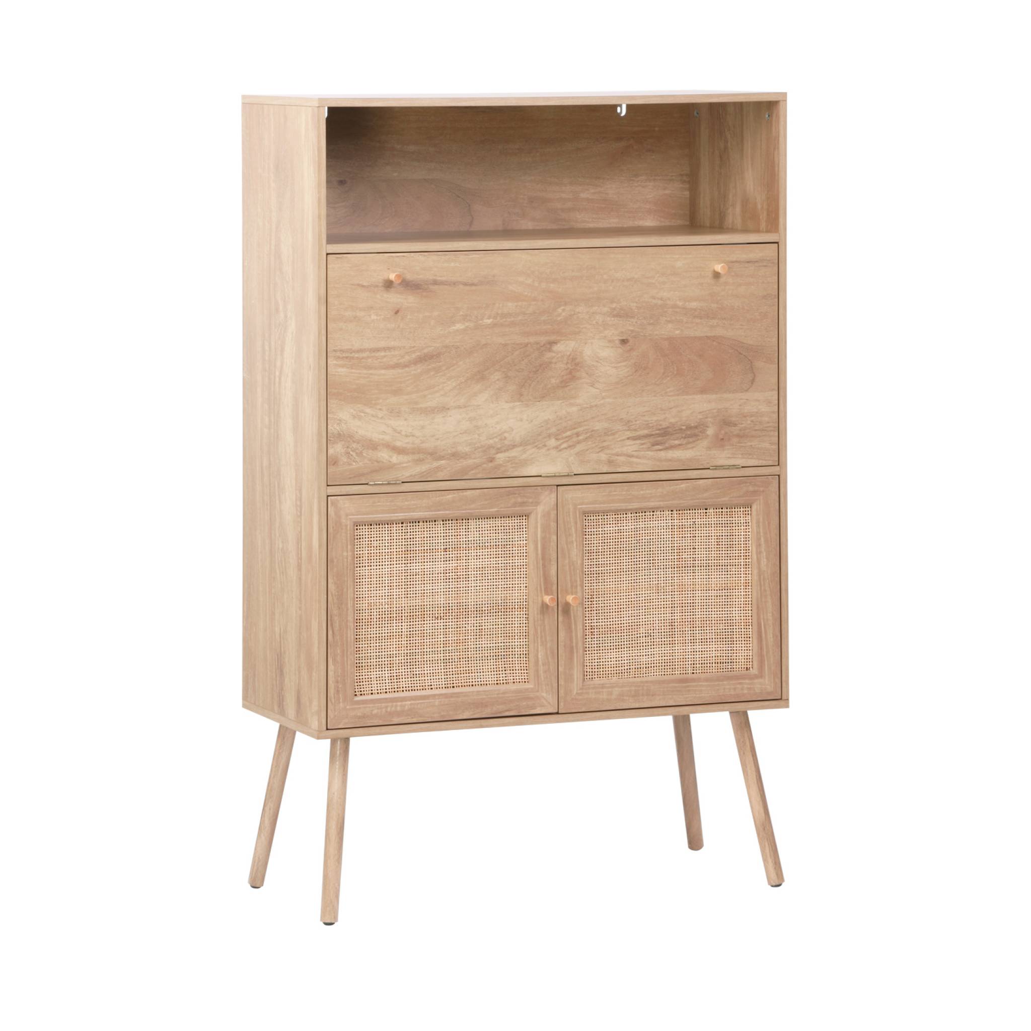 Bureau secrétaire décor bois et cannage 2 portes naturel - Boheme BOHÈME - 5