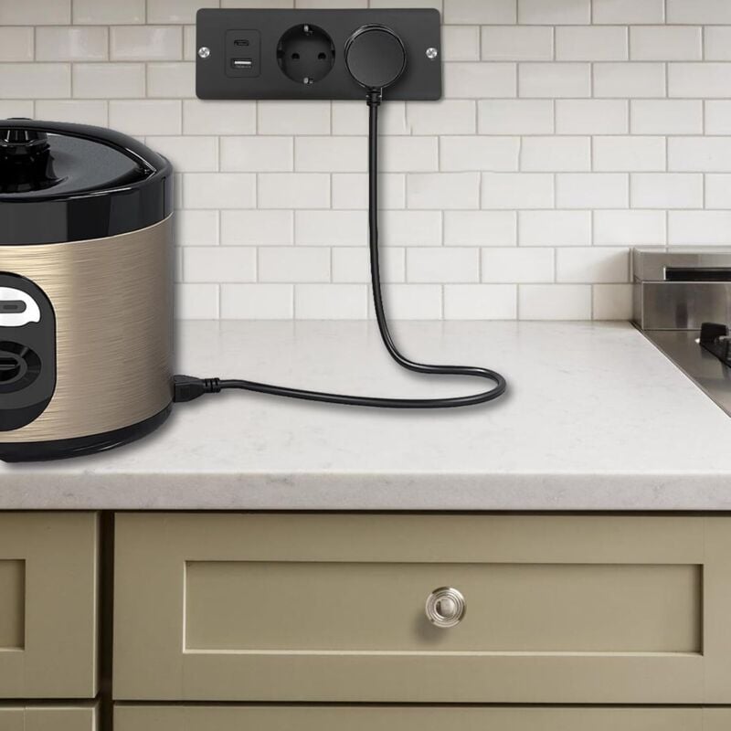 Prise de table encastrée, multiprise encastrée avec 1 port USB et 1 port Type-C PD20W prise de table encastrée pour meubles ou plans de travail - Noir - 3
