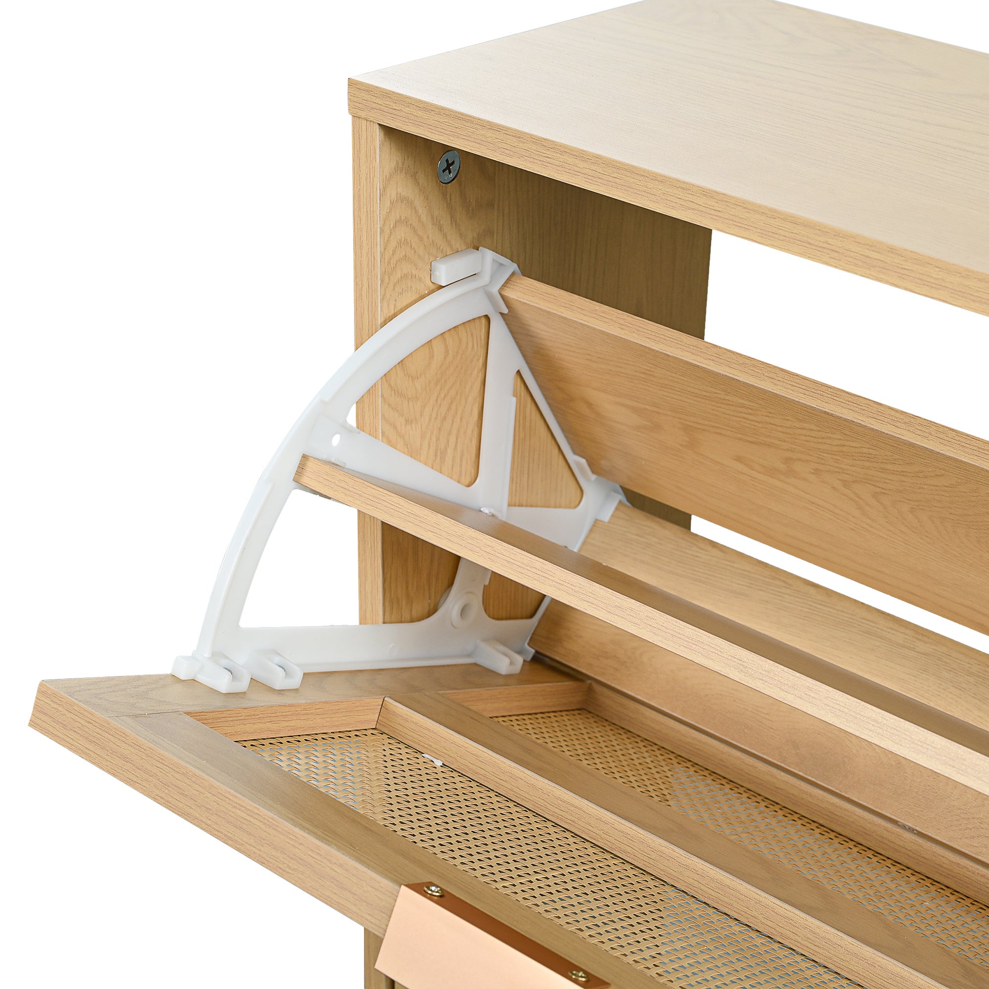 Meuble à chaussures en bois et rotin - 4 portes abattants - Naturel - 8