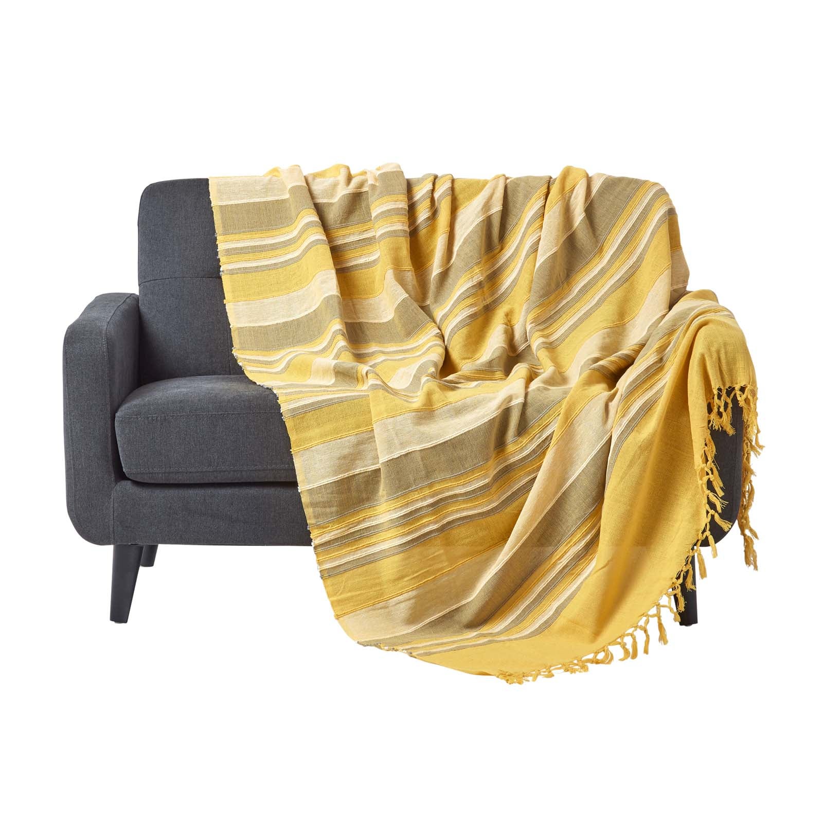 Homescapes Jeté de lit ou de canapé à rayures Morocco - Jaune - 225 x 255 cm - 2