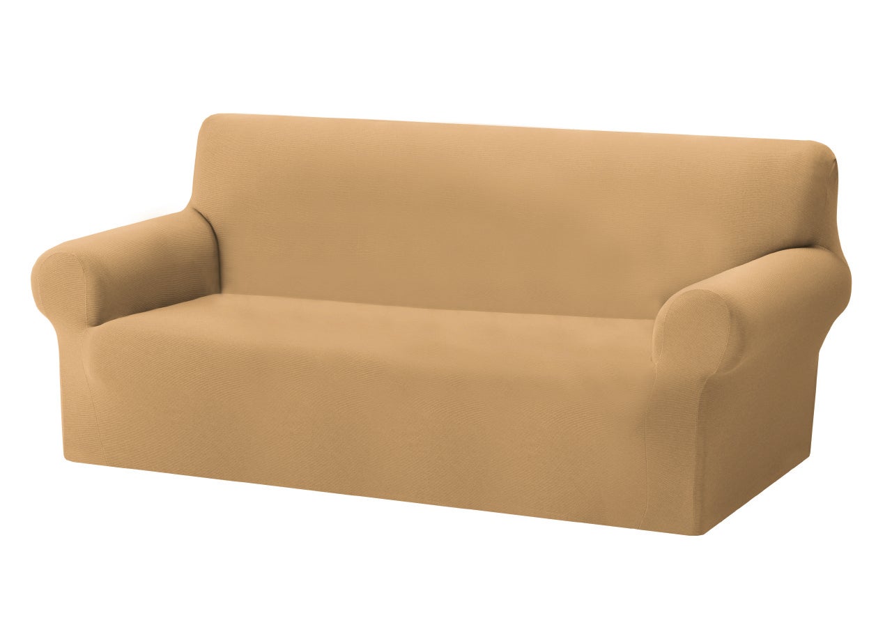 Copridivano Elasticizzato Millerighe Made In Italy, 2 Piazze (da 110 A 150 Cm), Tinta Unita Marrone, 50% Cotone, Lavabile E No Stiro - 2