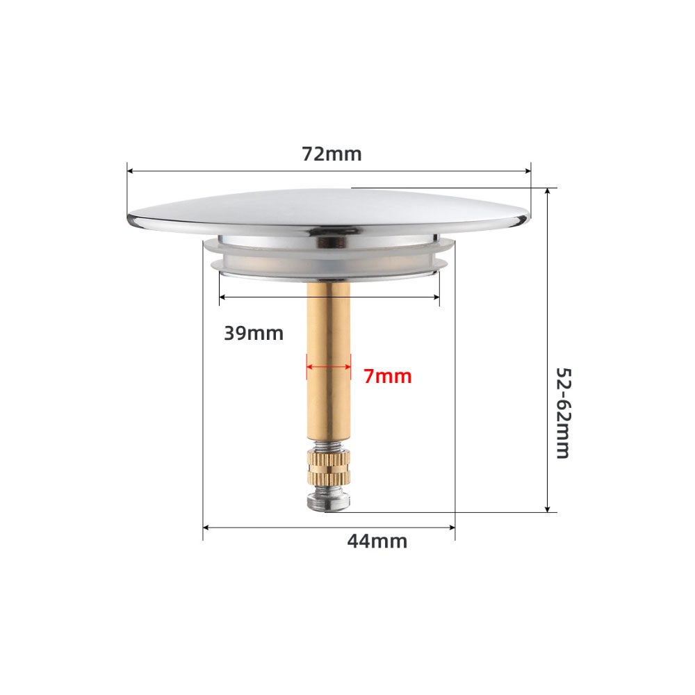 Korek wannowy uniwersalny - średnica 72 mm - z podwójnym uszczelnieniem - regulowana wysokość 52 mm-62 mm - chrom - 4