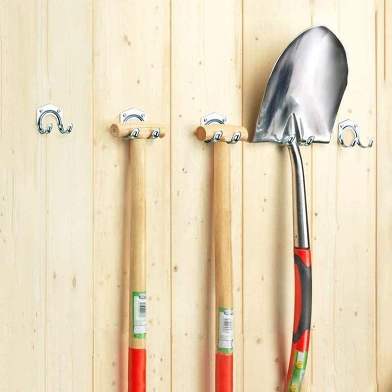 10 crochets muraux universels pour outils de jardin, support mural en acier pour garage, remise à vélos, atelier, fixation stable, durable - 8