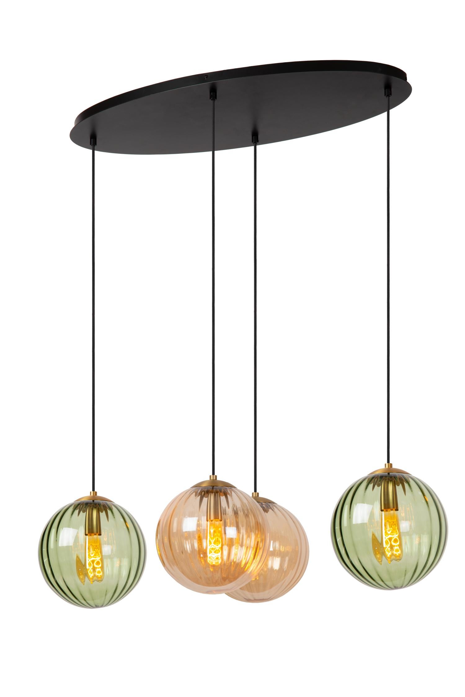 Lampa wisząca MONSARAZ zielono-bursztynowy-czarna 4 x E27 x 40W wym:150x95x50cm Lucide