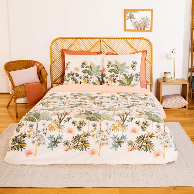 Parure de lit aux impressions de jungle tropicale - Pêche - 240x220 cm - Coton