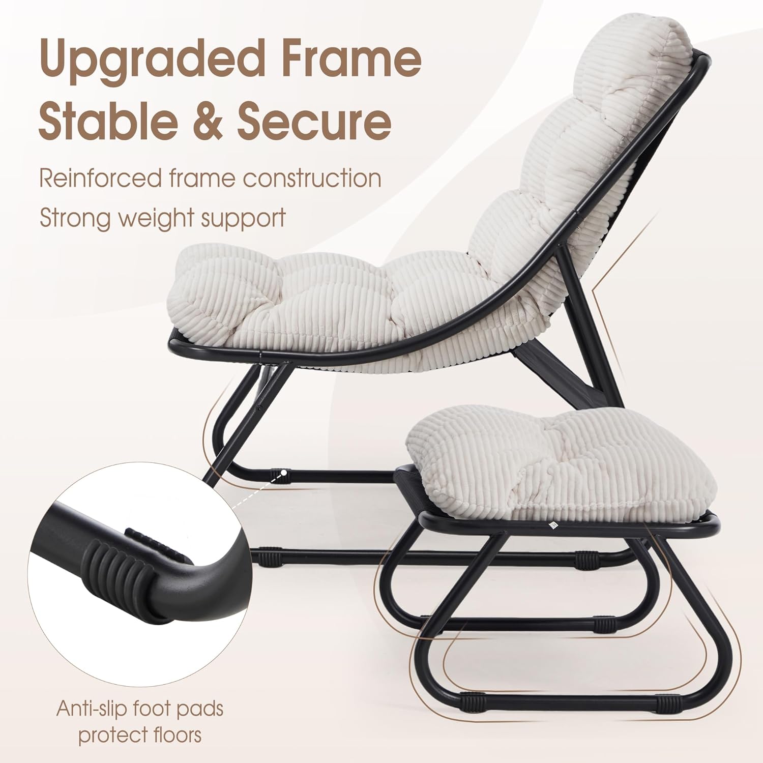 Fauteuil extérieur en acier avec coussin, pouf offert, chaise de jardin moderne pour terrasse et balcon - 3