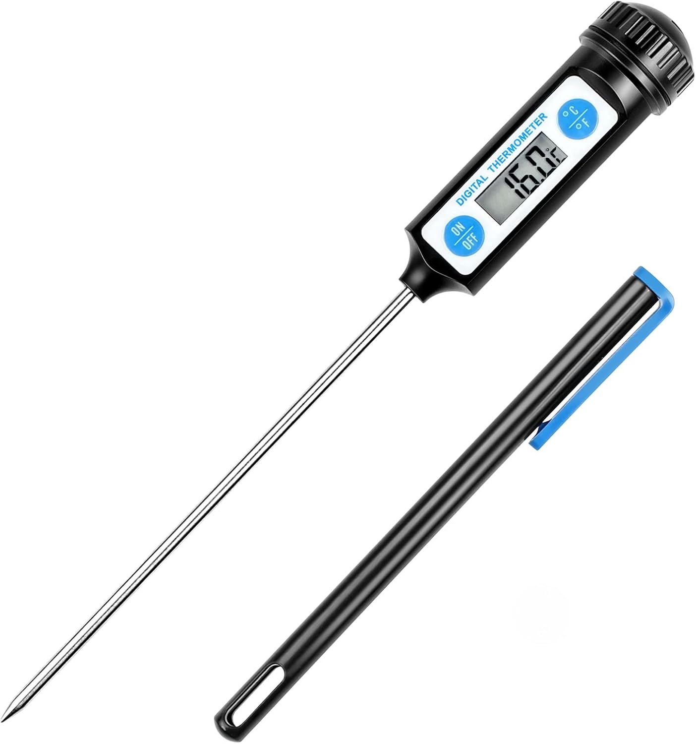 Cyfrowy termometr kuchenny, z długą sondą i ekranem LCD, do żywności takiej jak mięso, olej, wino, grill i gorąca woda, czarny