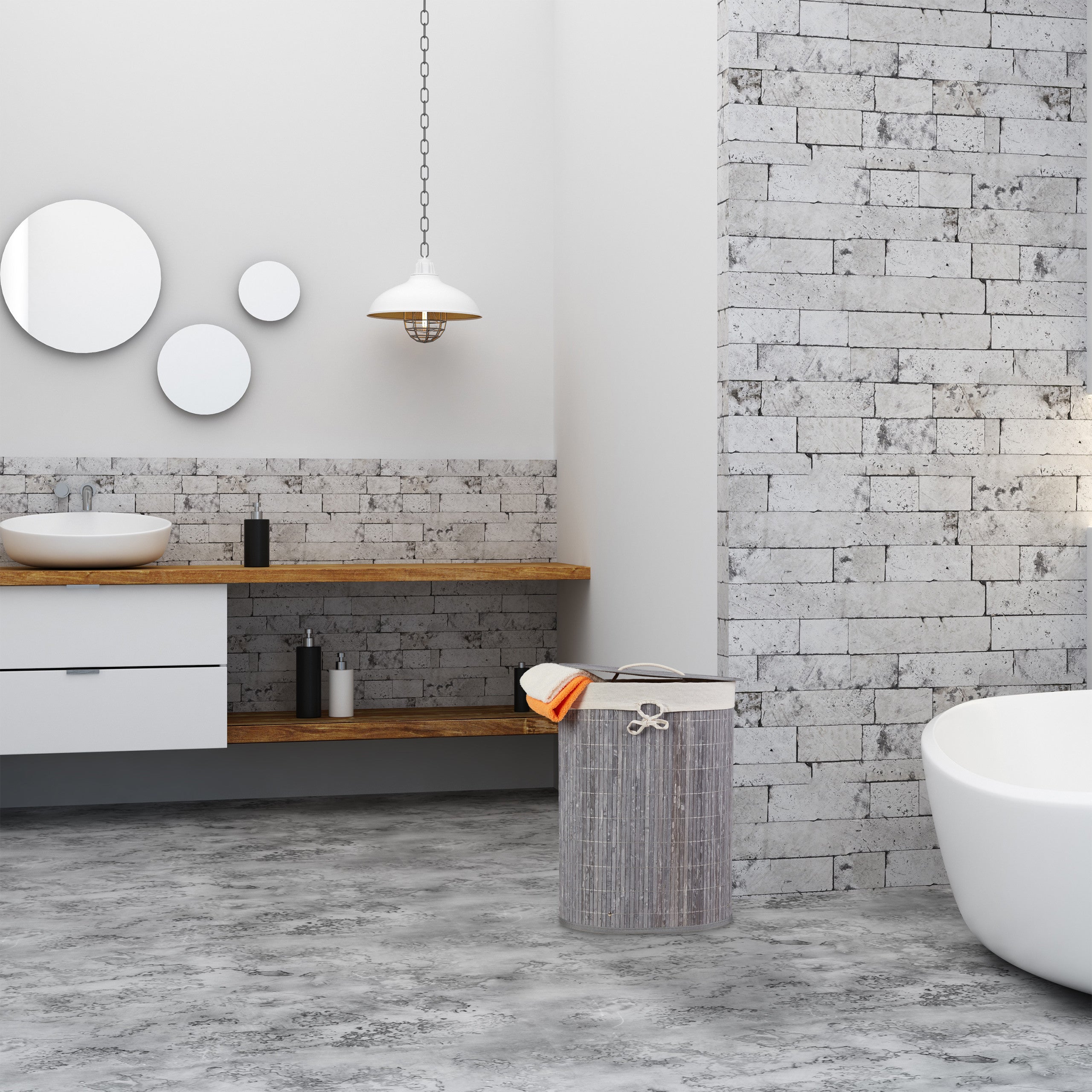 Panier à linge en bambou, ovale, 46 l, pliable, couvercle, bain et chambre ; 55x42x32 cm, choix de couleurs, Relaxdays - 5