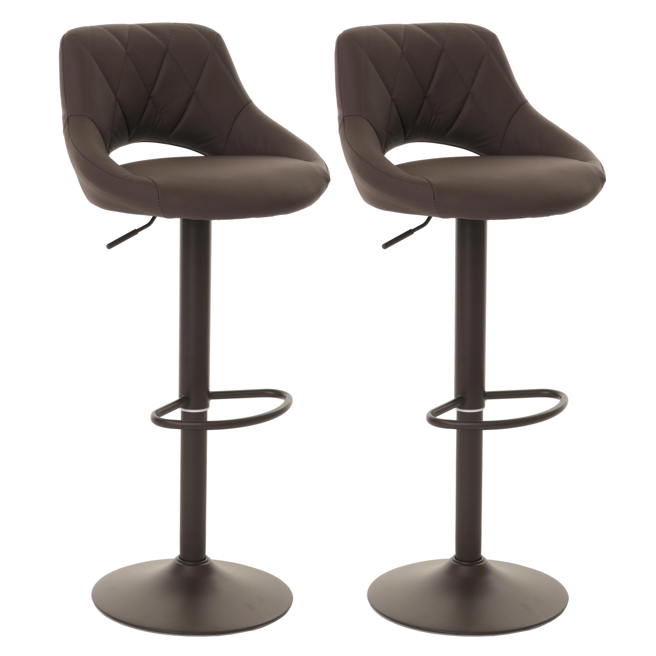 Zestaw 2 stołków barowych HWC-N64, stołek barowy, obrotowy podnóżek, imitacja skóry, metal ~ brązowy