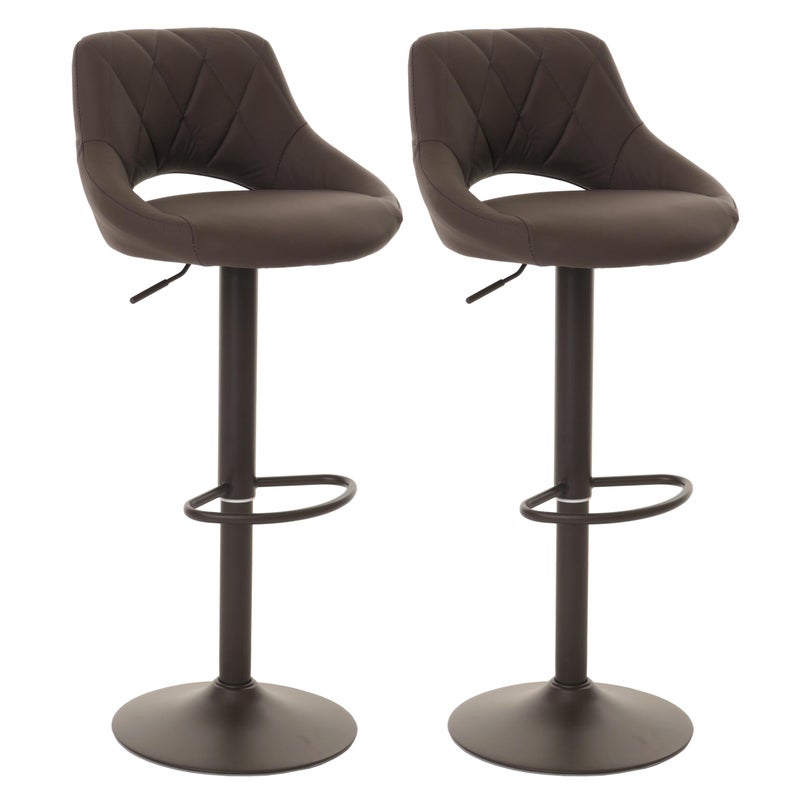 Zestaw 2 stołków barowych HWC-N64, stołek barowy, obrotowy podnóżek, imitacja skóry, metal ~ brązowy