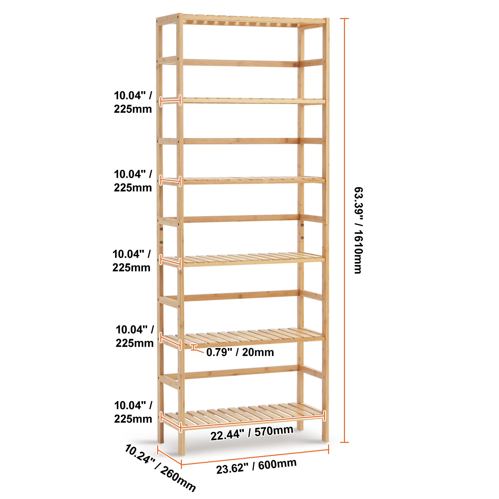 5five Scaffale A Colonna In Bambù – 6 Livelli Modulari, 35x32x145 Cm, Mix N Modul, Naturale