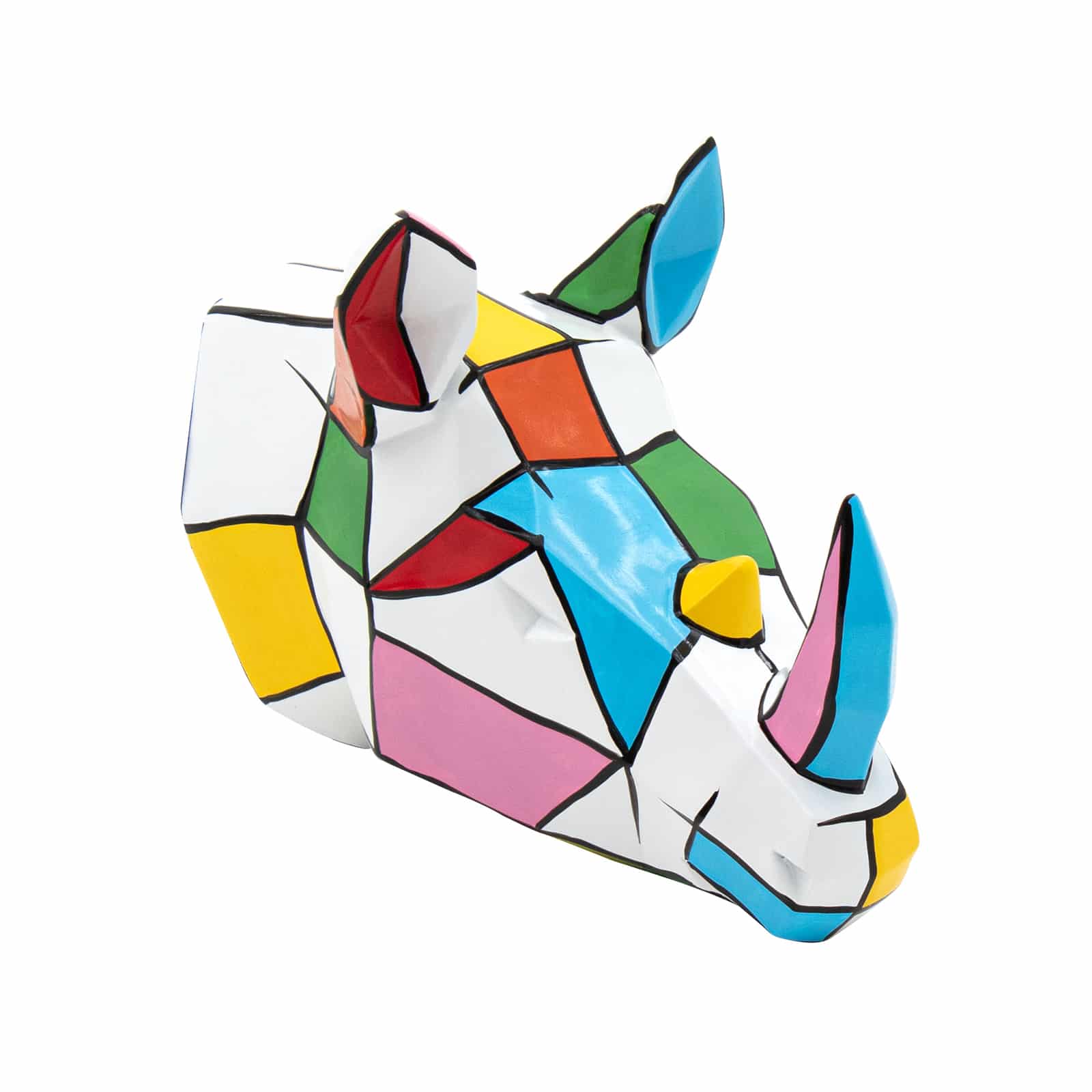 Figura decorativa cabeza de rinoceronte kuatéh de poliresina 20x20x16 cm multicolor