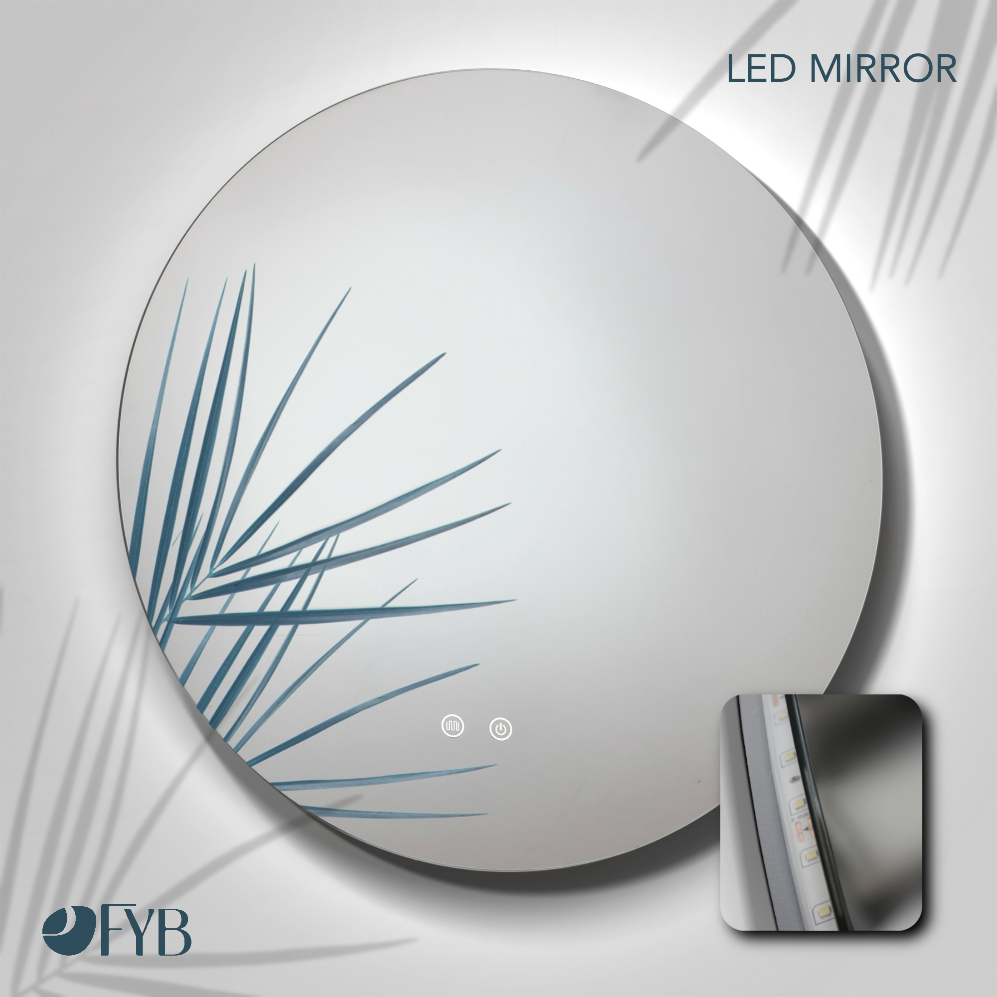 Feel Your Bath Mueble de Baño LION 60 cm Marrón con Encimera Cerámica Blanca y Espejo Redondo LED Antivaho – 2 Cajones Soft Close - 4