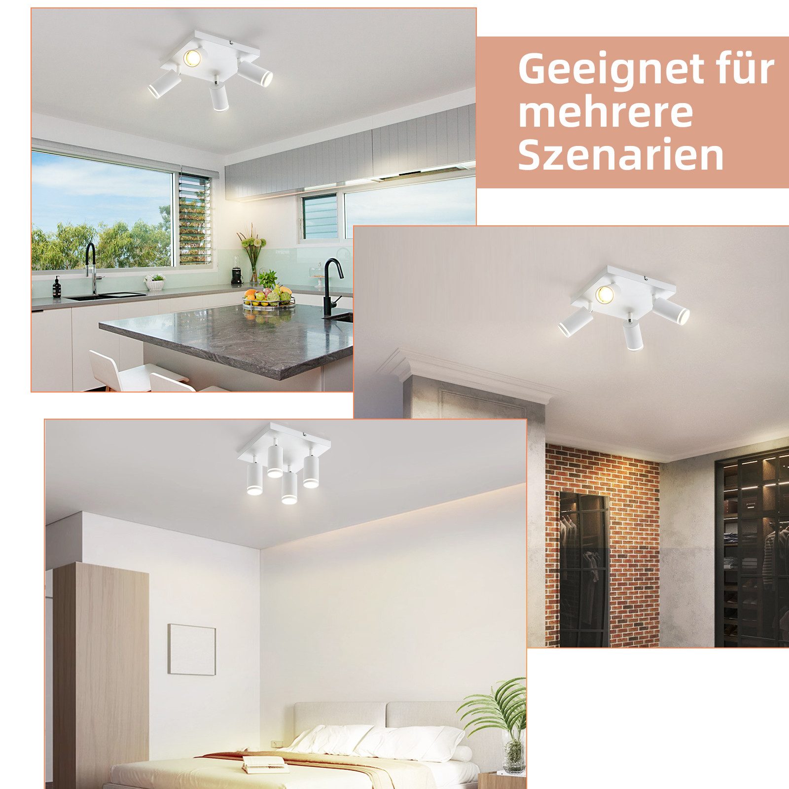 ZMH Spot de plafond blanc 4 ampoules moderne spot GU10 spots orientable intérieur métal - 4