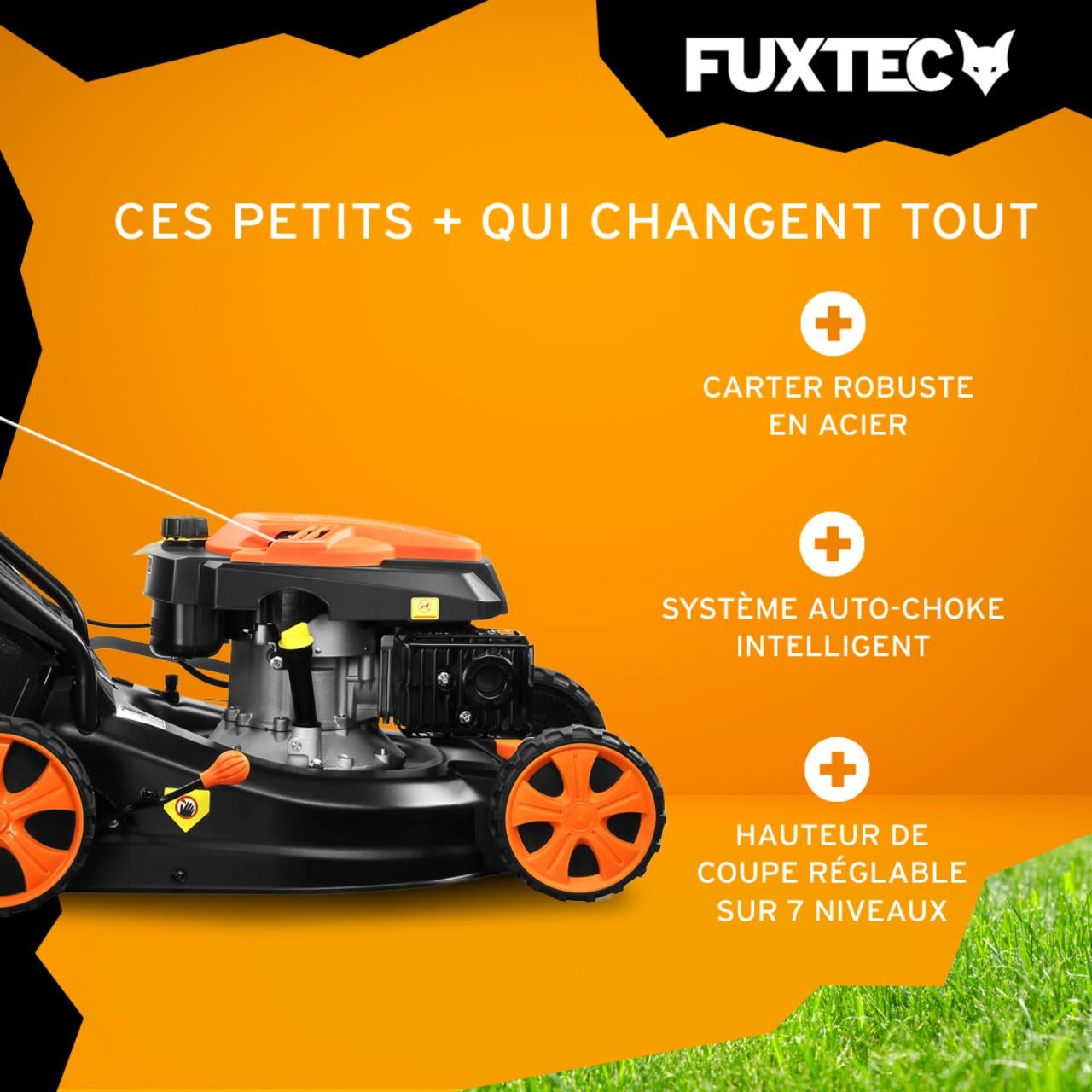 Tondeuse à Gazon Thermique FUXTEC 146 cm³ 46 cm – Poussée, Bac 50L – Modèle FX-RM4646ECO 3,5 CV - 4