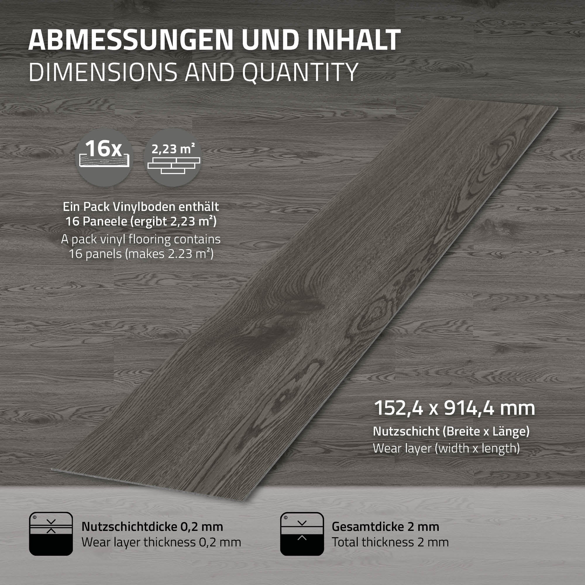 Revêtement de sol autocollant en PVC vinyle 6,69m²/48 planches 91,5 cm x 15,3 cm gris aspect chêne antidérapant résistant à l'eau et l'abrasion - 8