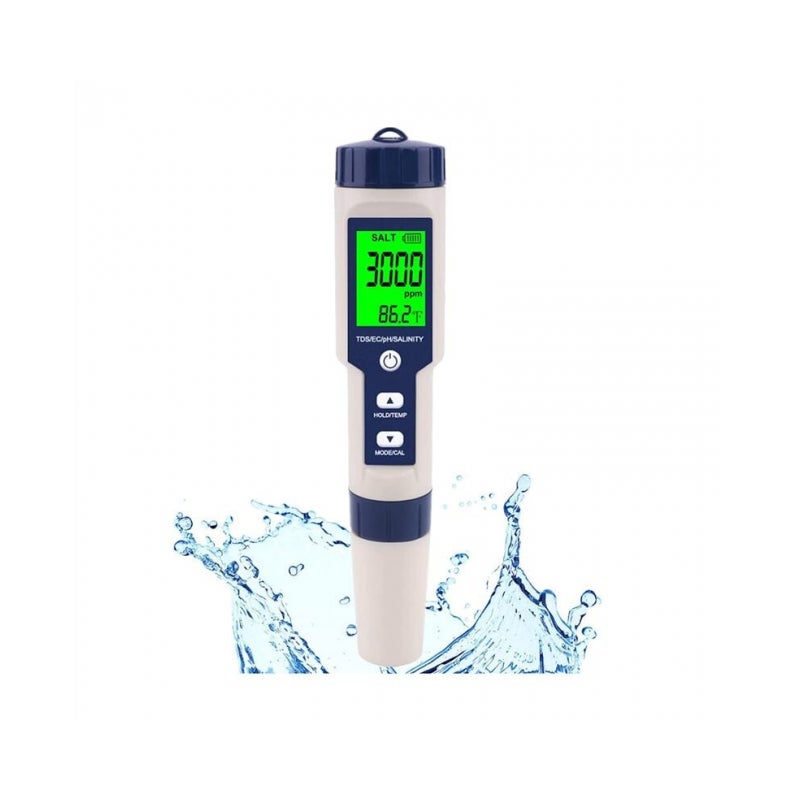 Wysokiej precyzji 5-w-1 tester zasolenia wody morskiej, wodoodporny zestaw testowy IP67