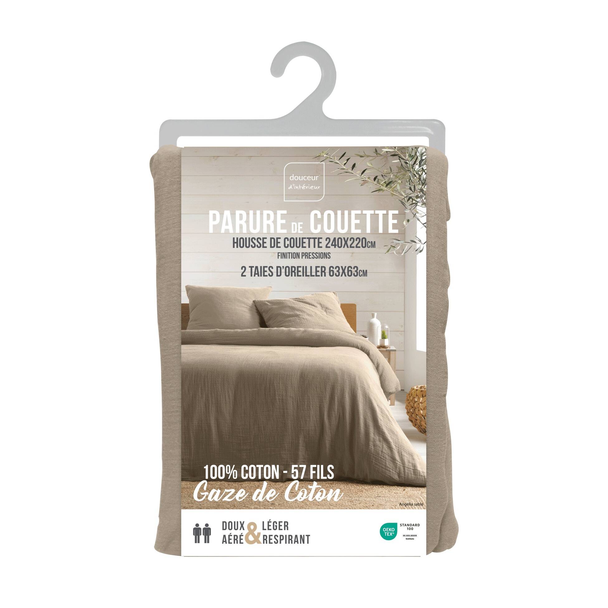 Housse de couette double gaze de coton sable 220x240cm - 220x240cm - Sable - 5