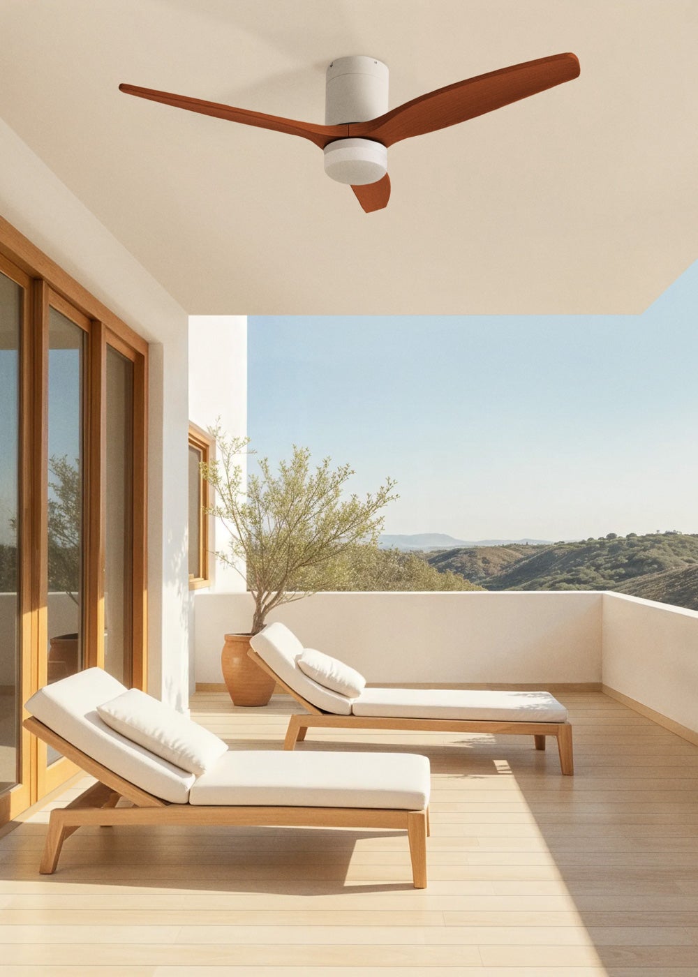 CREATE- WIND CALM M - Ventilador de teto silencioso de 40 W com pás técnicas em ABS Ø132cm - Com luz - com wifi - 5