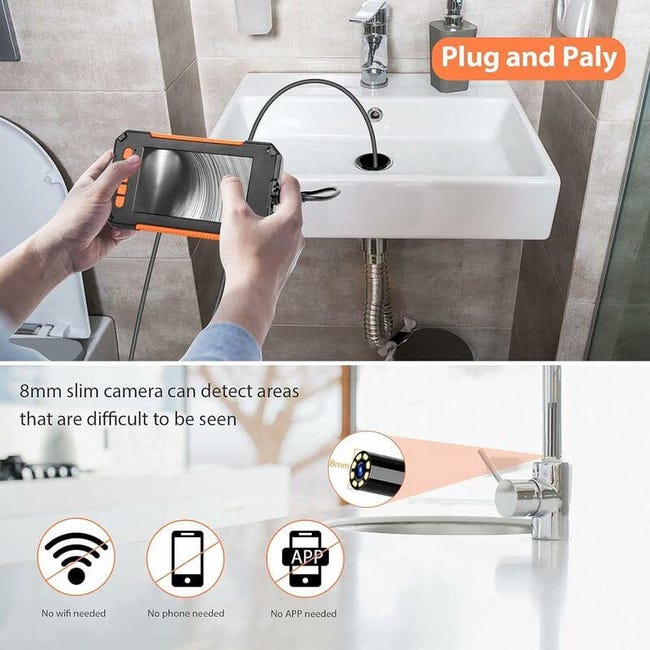 Caméra endoscopique avec lumière 10 m, Endoscope Industriel Caméra endoscopique avec lumière 10 m, Endoscope Industriel