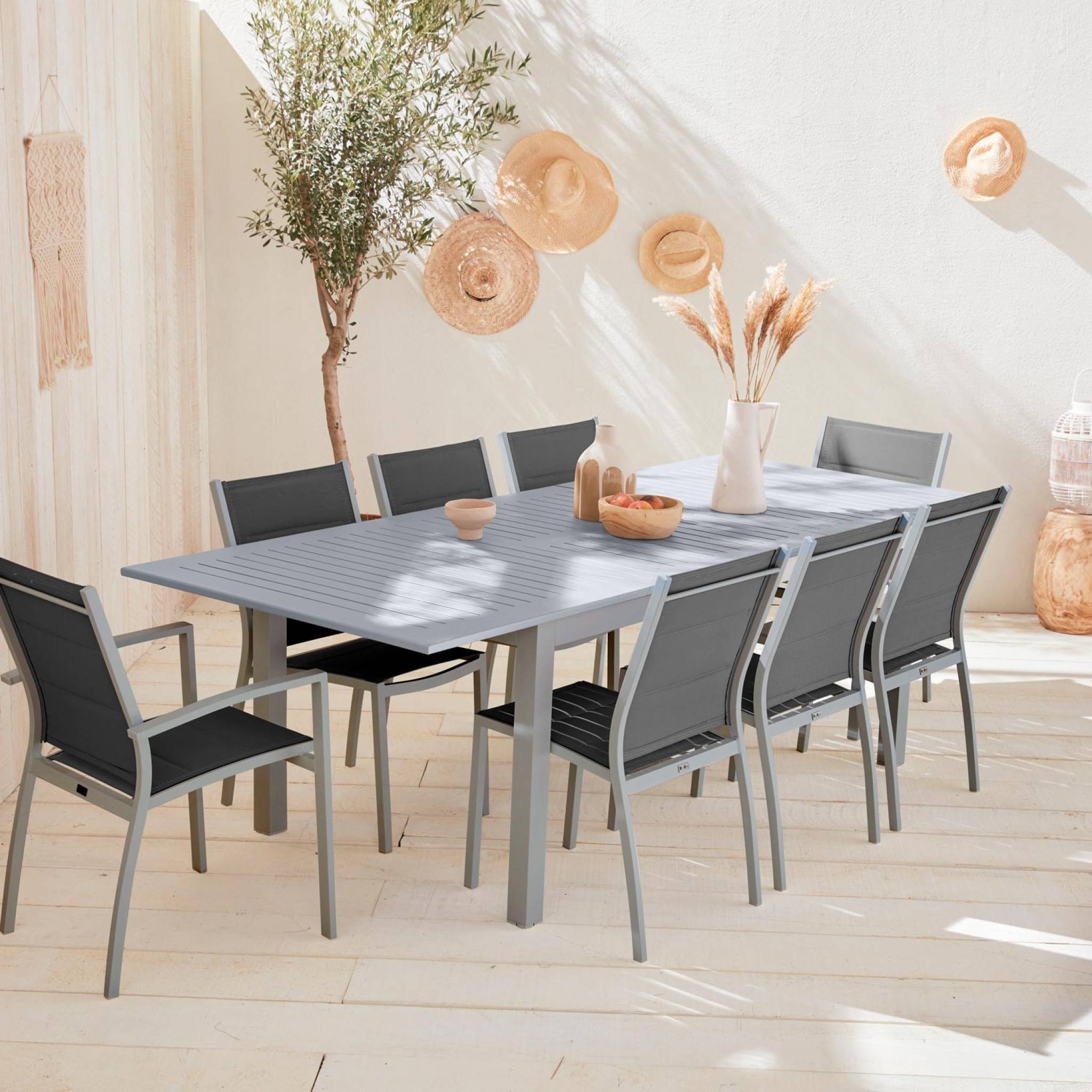 Set tavolo da giardino allungabile in alluminio, 8 posti, Grigio - 2