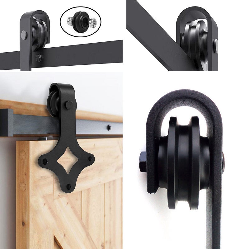 Système de porte coulissante Ensemble d'accessoires pour Rail au sol Rail de porte à rouleau en bois Verre 150kg 183CM - 4