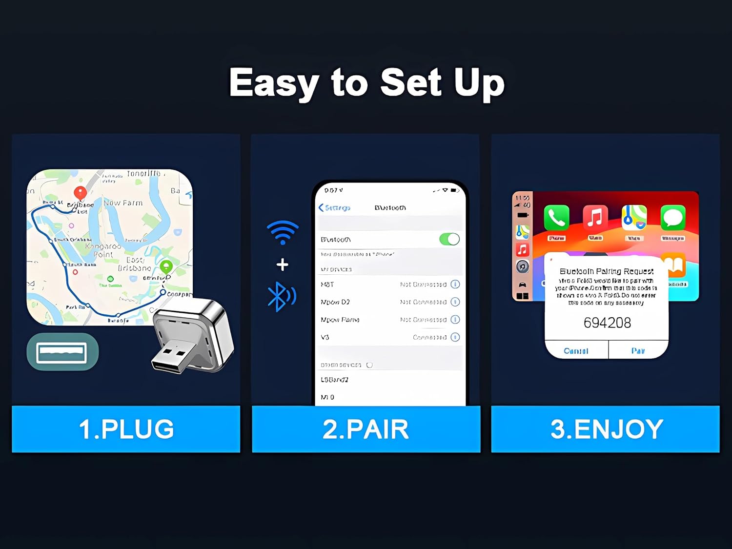 Adaptateur CarPlay sans fil pour iPhone, mise à niveau 2025&nbsp;: filaire vers sans fil avec extension USB-A et Type-C, Plug and Play - 4