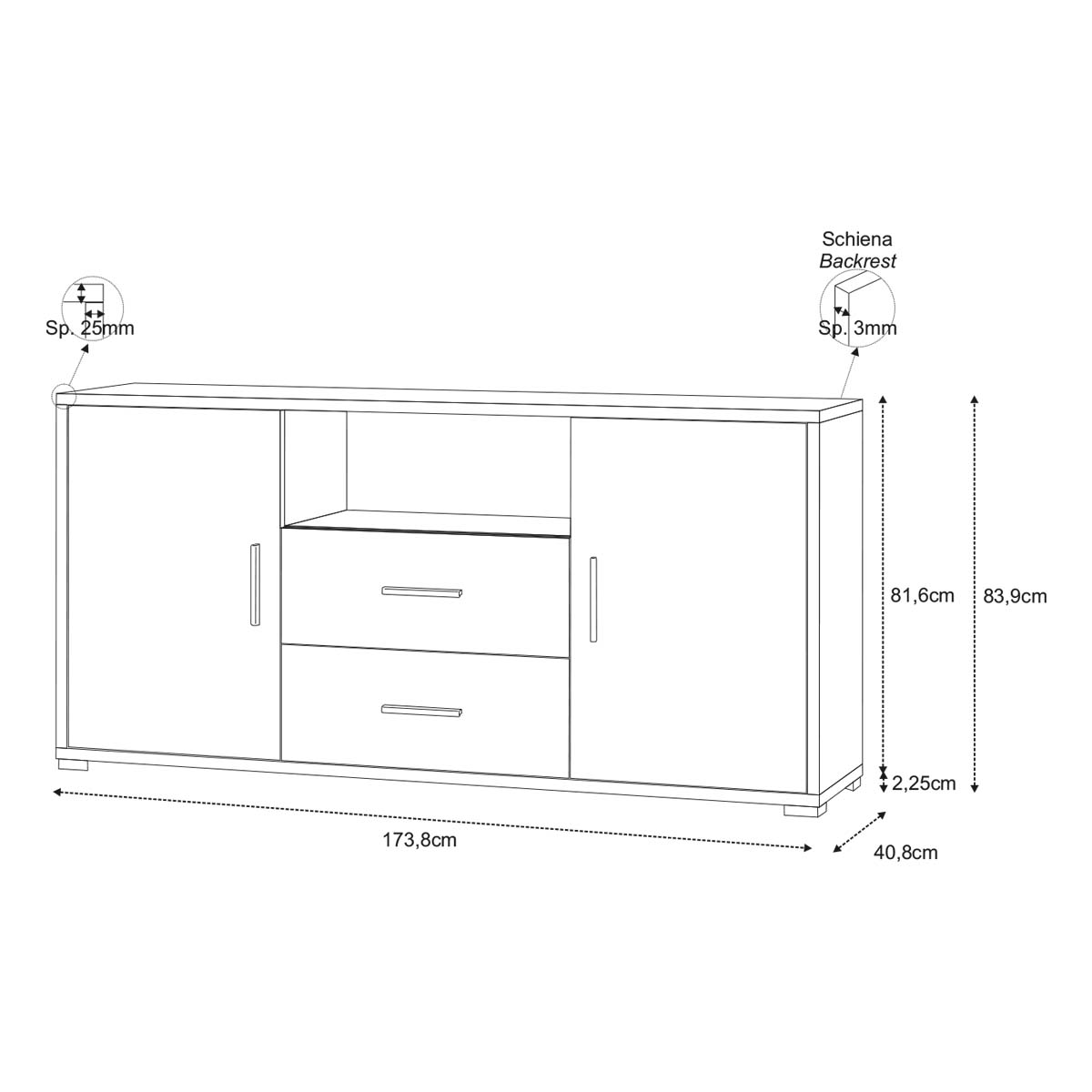 Sarmog Buffet 2 portes 2 tiroirs kit Doublé Collection Ciment - 4