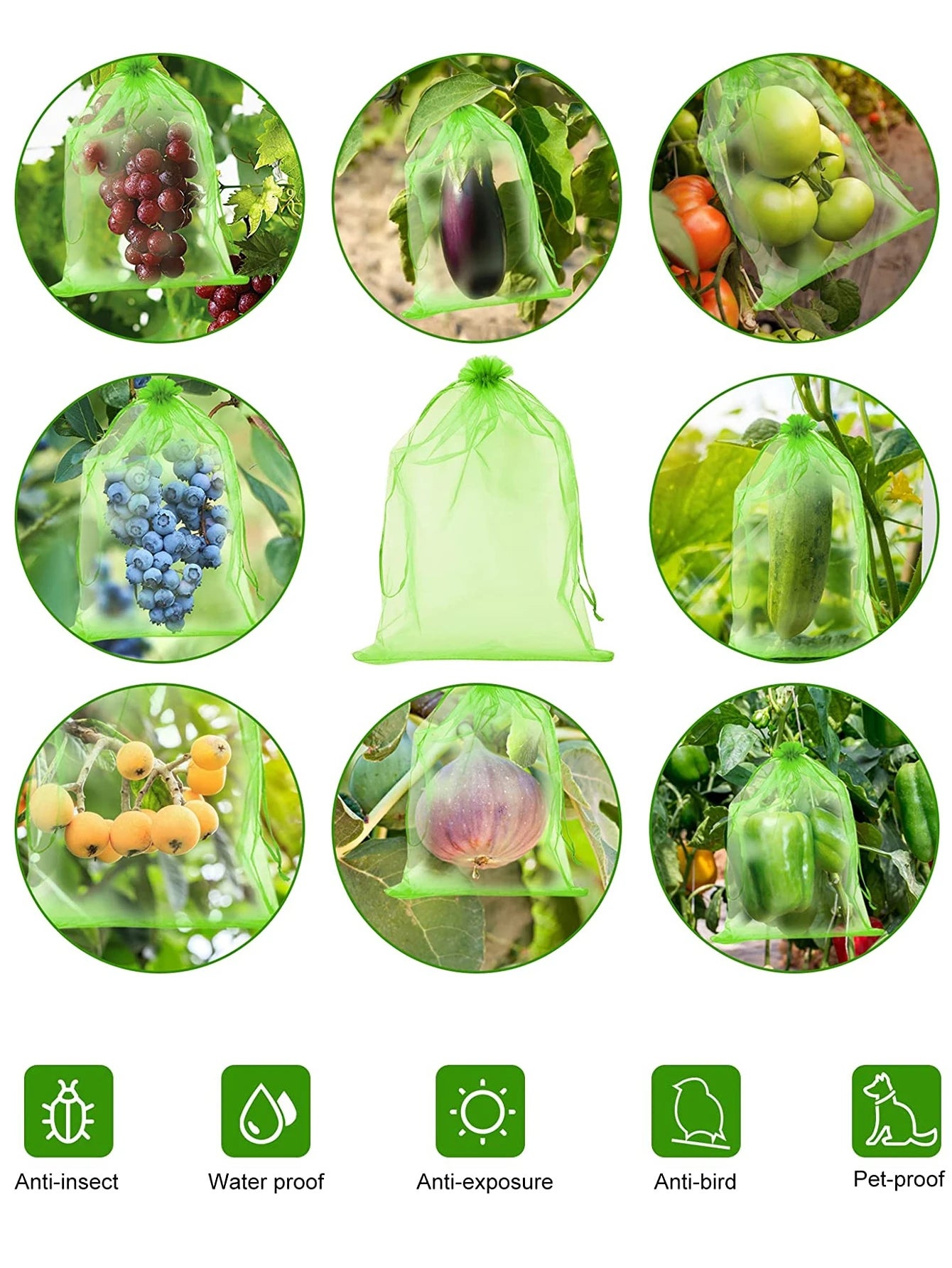 100 pièces fruits bouclier sacs jardin raisin maille sac Anti-oiseau filet couverture pour ferme verger fraise légumes cultiver sacs (15X20cm) - 5