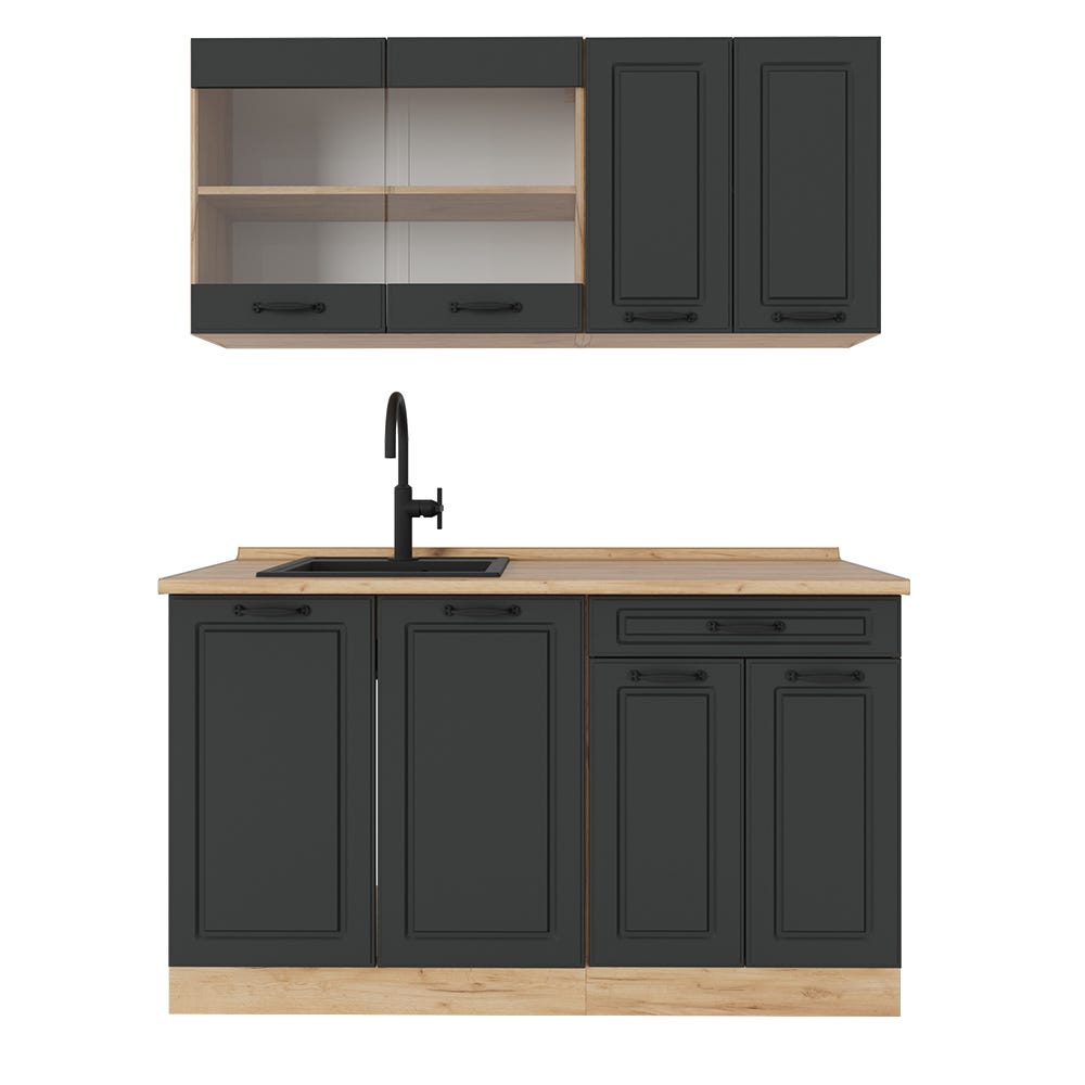 Vicco cuisine R-Line, 140 cm , PT Marbre, Bleu-gris/chêne Vicco cuisine R-Line, 140 cm , PT Marbre, Bleu-gris/chêne