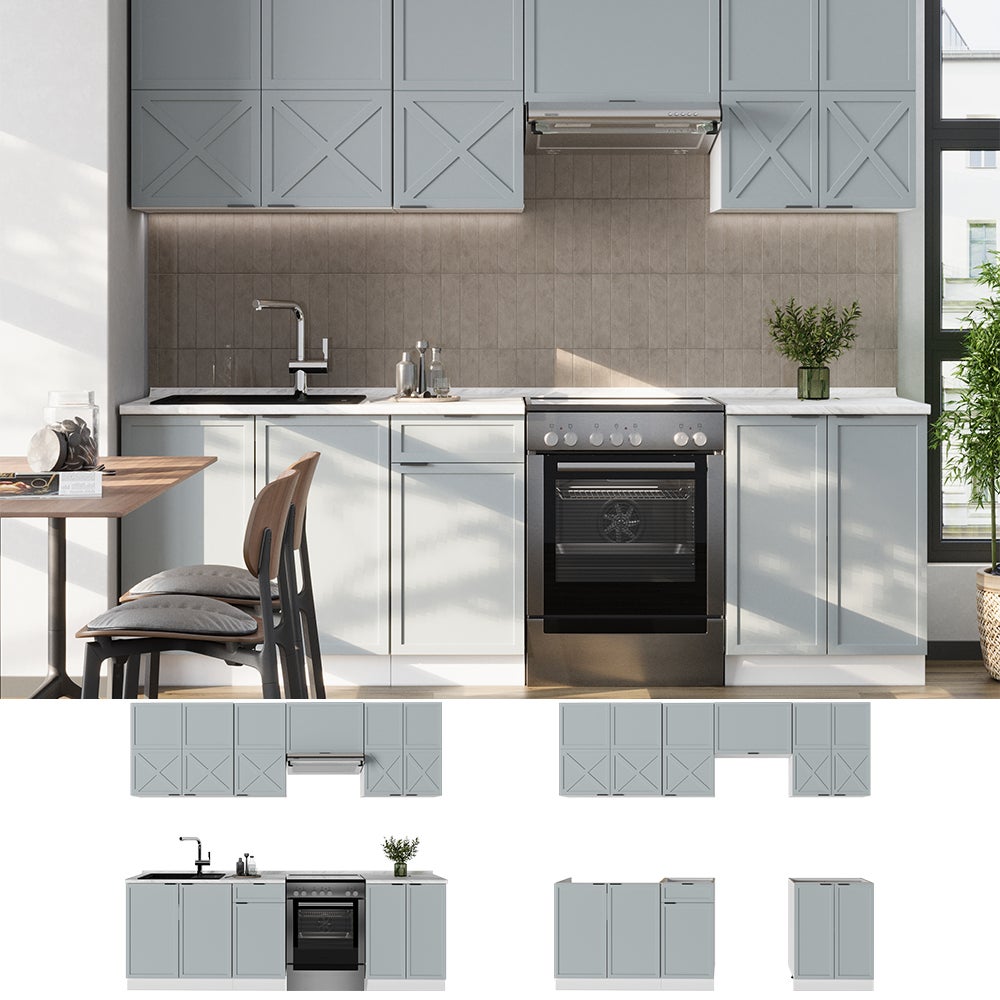 Vicco Cuisine Fame-Line, Bleu clair-gris/blanc, 240cm sans PT - 4