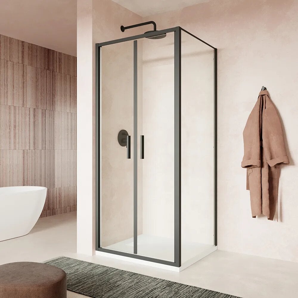 Mampara de ducha slim 75x90 cm con puerta saloon y panel fijo, perfiles ...