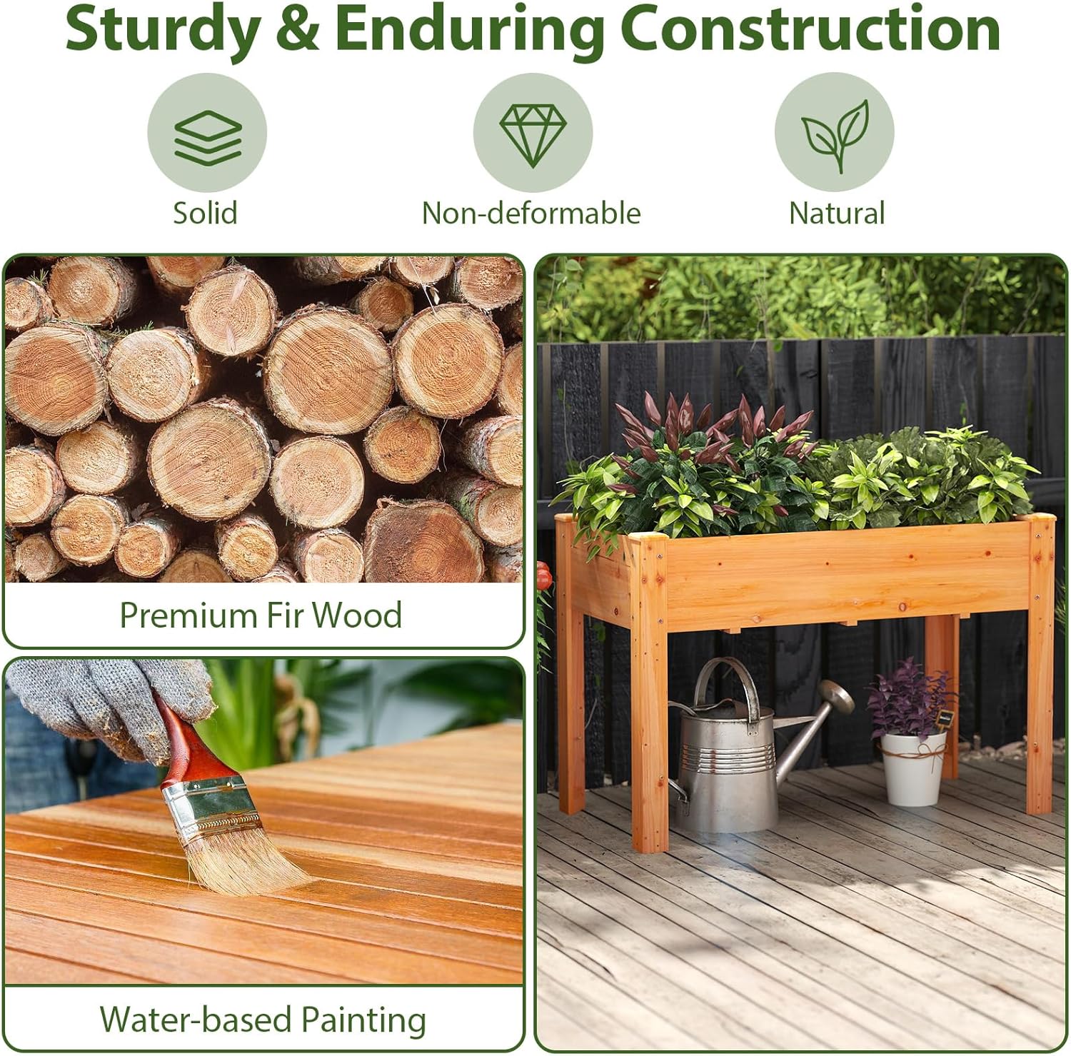 Carré Potager sur Pieds en Bois de Sapin, Jardinière Surélevée Extérieure avec Trou de Drainage, 120,5x60,5x81,5CM (Orange) - 2