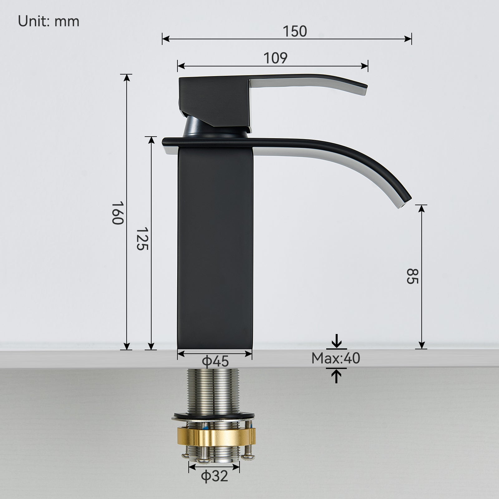 Mitigeur Lavabo Cascade Robinet pour Lavabo/Vasque+Bonde de Lavabo Bonde Pop-up avec Trop-plein Automatique Universelle,Noir - 4