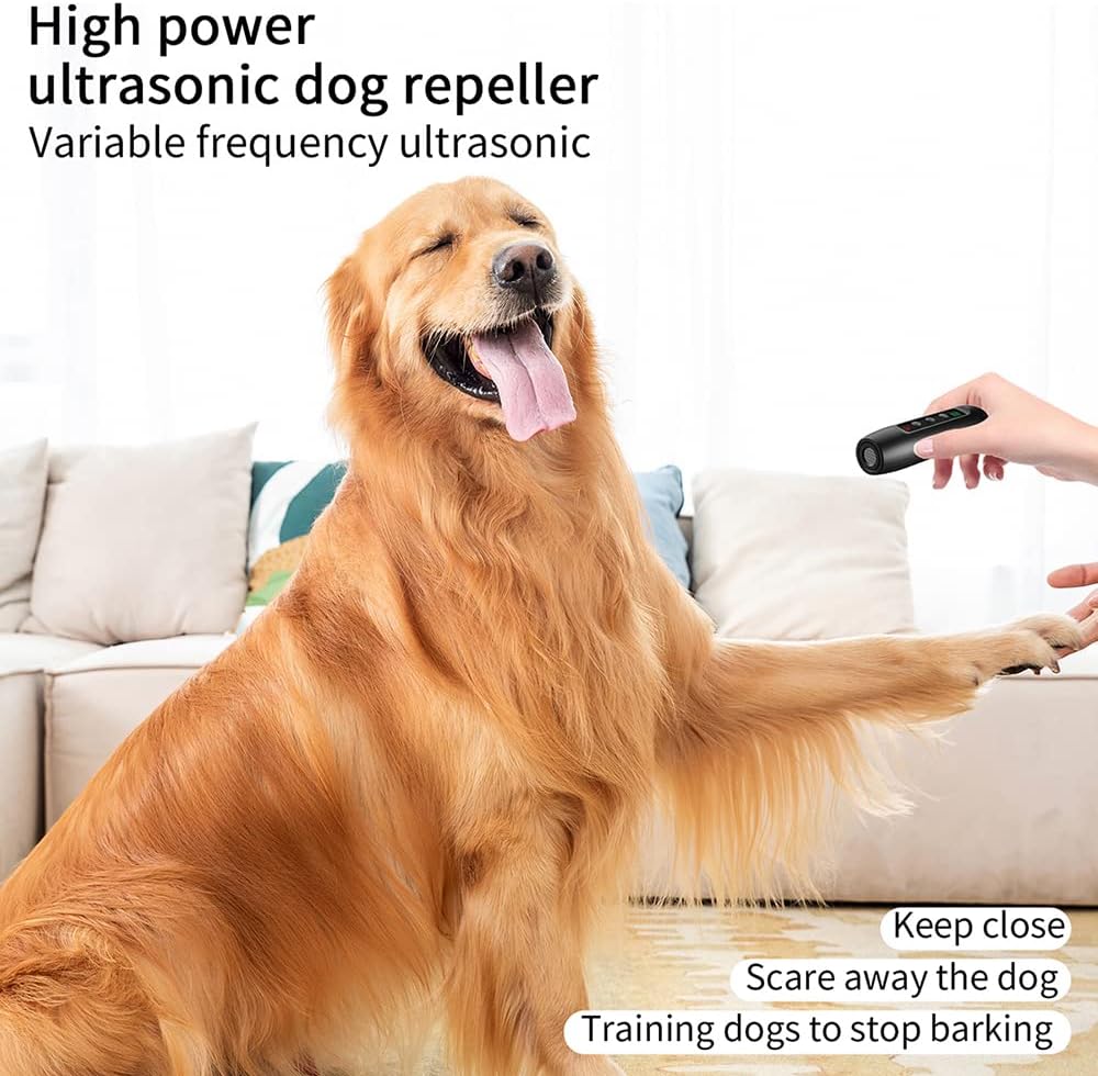 Repelente ultrasónico para perros, control remoto, dispositivo de entrenamiento de comportamiento, linterna LED con 3 canales de alta frecuencia - 4
