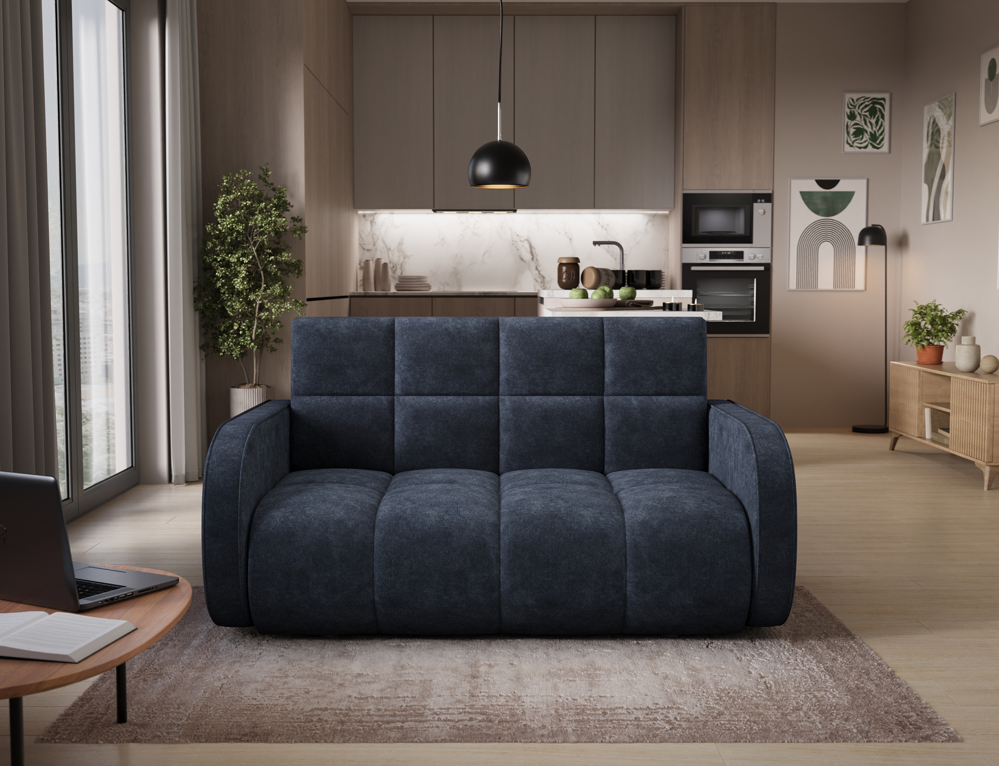 Petit canapé convertible 2 places tissu DENVERS 154cm – Avec coffre de rangement-Noir - 3